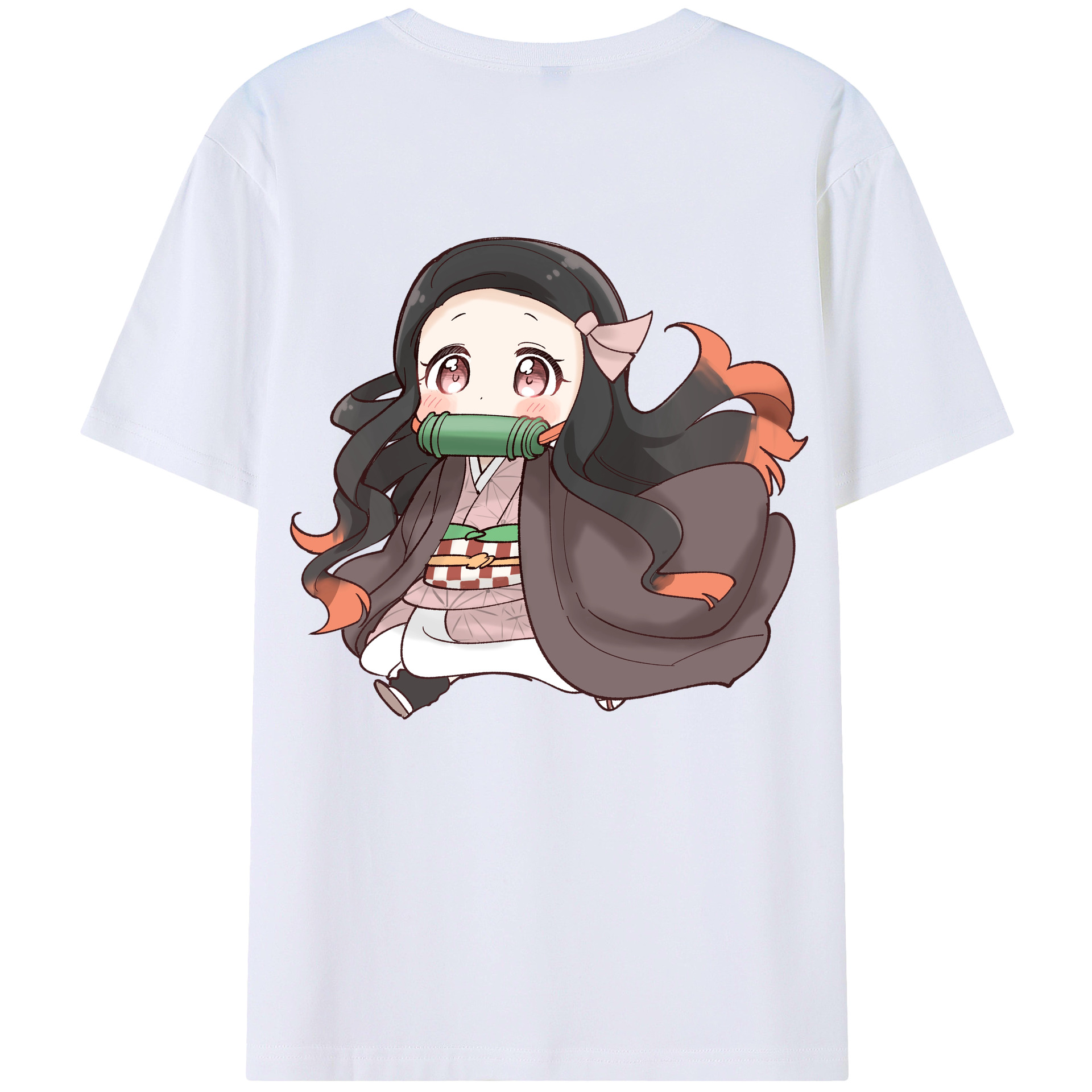 （画像用） 鬼滅の刃（きめつのやいば）竈門 禰󠄀豆子／かまど ねずこ Kamado Nezuko 綿100％ メンズ半袖Tシャツ（バックプリント） 通気性