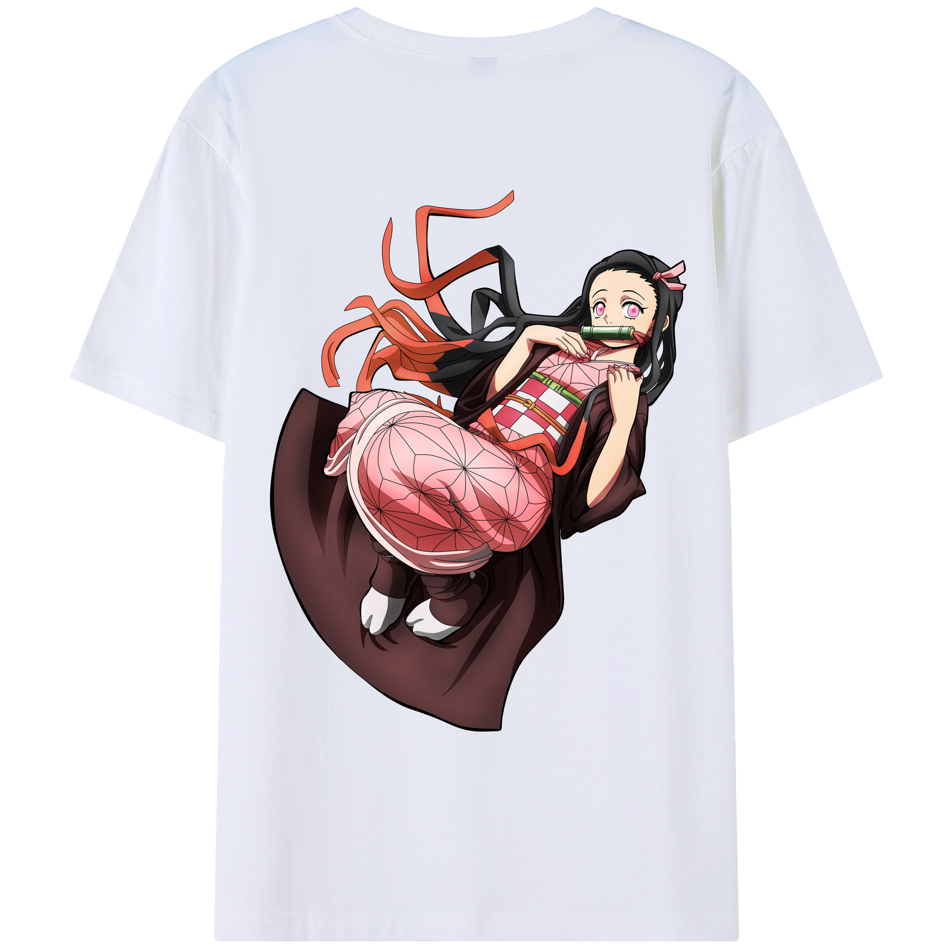 （画像用） 鬼滅の刃（きめつのやいば）竈門 禰󠄀豆子／かまど ねずこ Kamado Nezuko 綿100％ メンズ半袖Tシャツ（バックプリント） 通気性