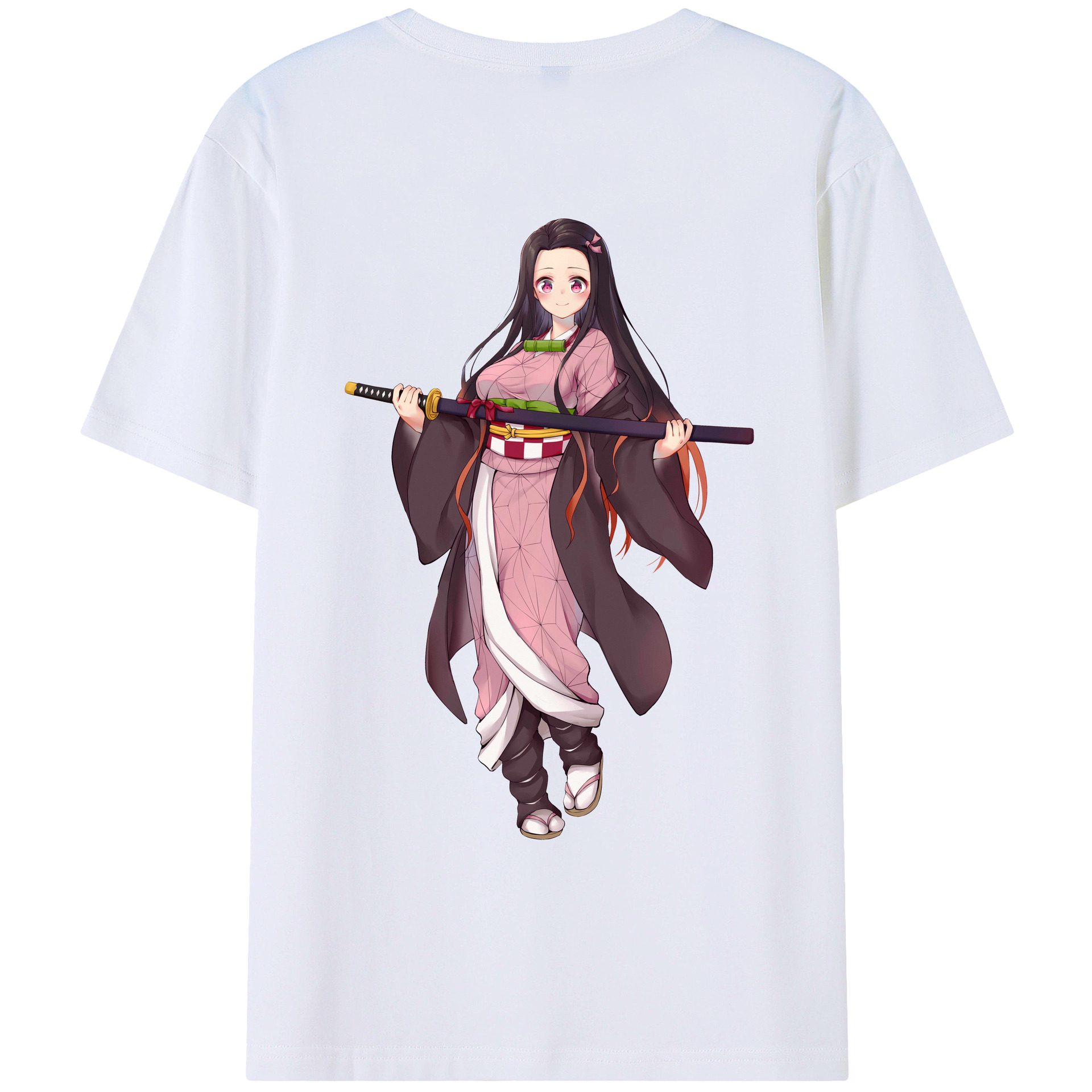 （画像用） 鬼滅の刃（きめつのやいば）竈門 禰󠄀豆子／かまど ねずこ Kamado Nezuko 綿100％ メンズ半袖Tシャツ（バックプリント） 通気性
