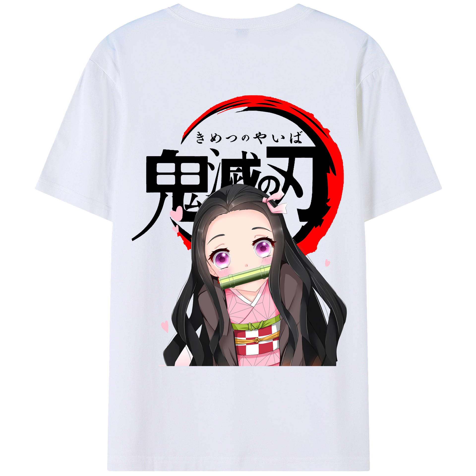 （画像用） 鬼滅の刃（きめつのやいば）竈門 禰󠄀豆子／かまど ねずこ Kamado Nezuko 綿100％ メンズ半袖Tシャツ（バックプリント） 通気性