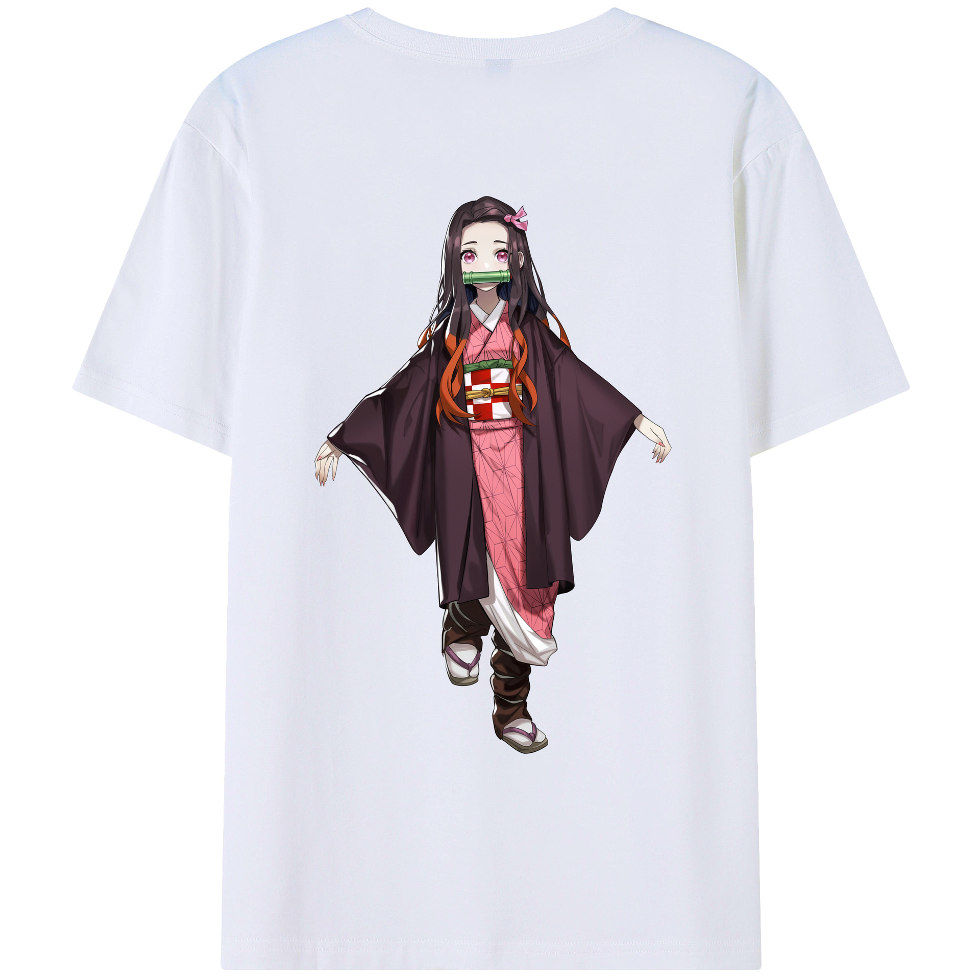 （画像用） 鬼滅の刃（きめつのやいば）竈門 禰󠄀豆子／かまど ねずこ Kamado Nezuko 綿100％ メンズ半袖Tシャツ（バックプリント） 通気性