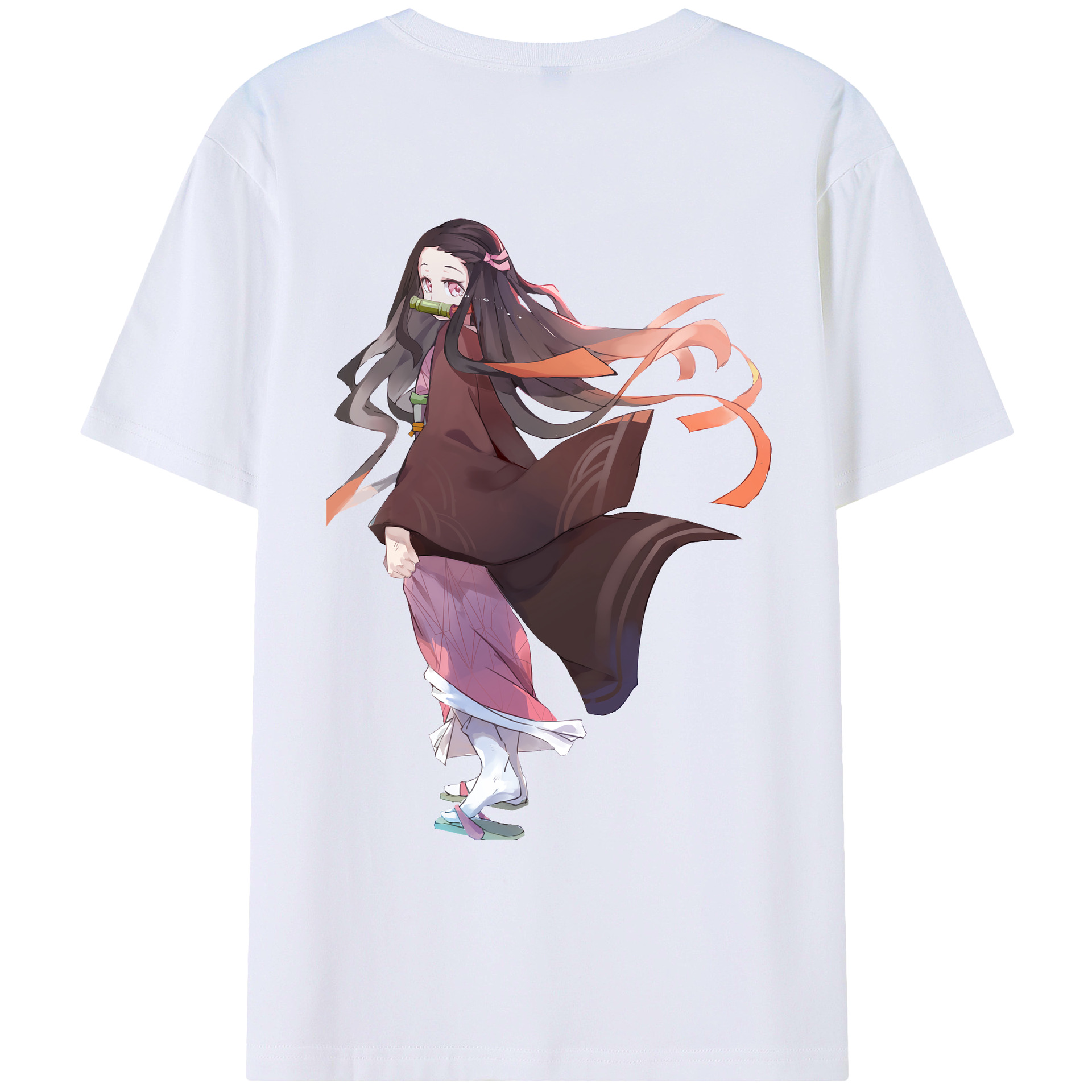 （画像用） 鬼滅の刃（きめつのやいば）竈門 禰󠄀豆子／かまど ねずこ Kamado Nezuko 綿100％ メンズ半袖Tシャツ（バックプリント） 通気性