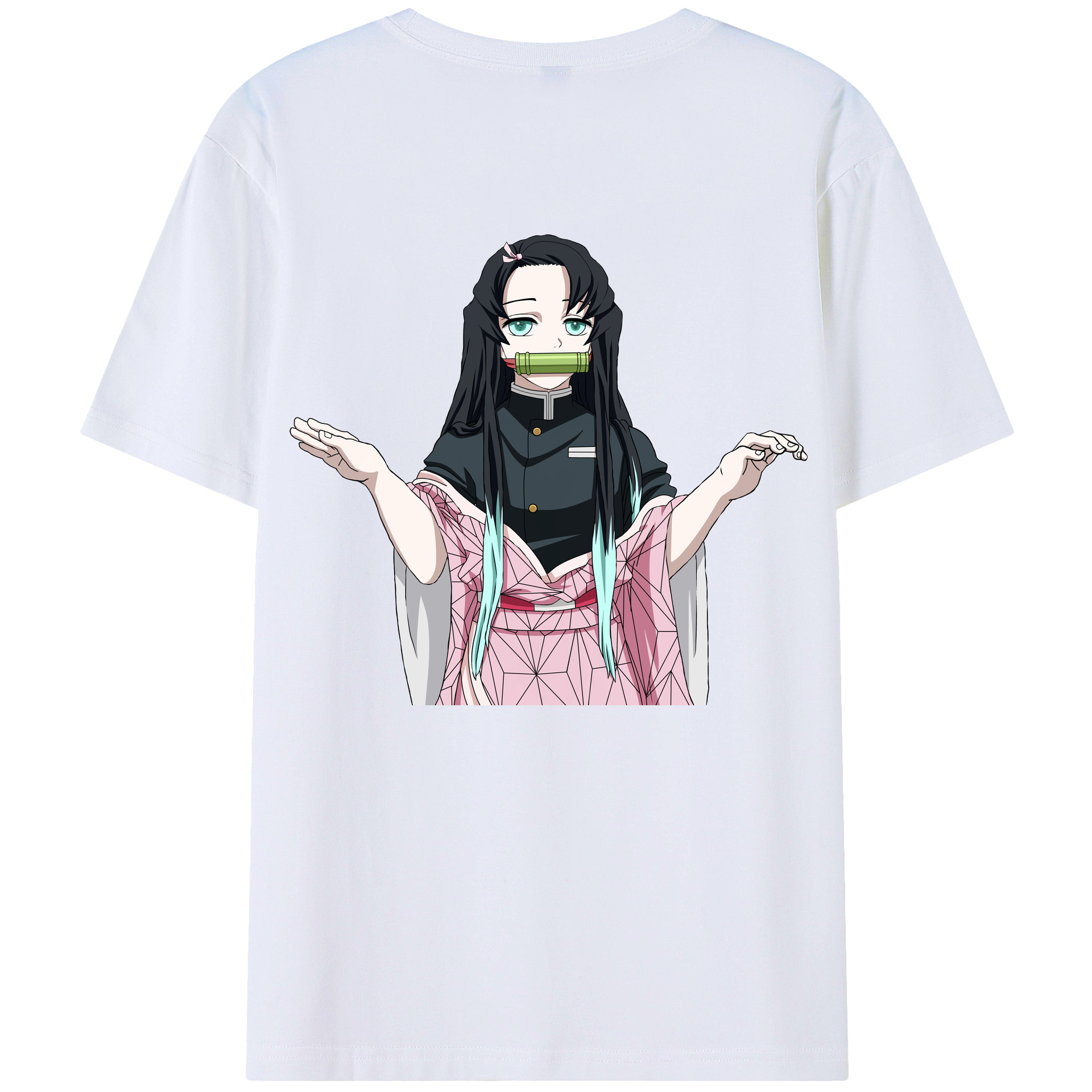 （画像用） 鬼滅の刃（きめつのやいば）竈門 禰󠄀豆子／かまど ねずこ Kamado Nezuko 綿100％ メンズ半袖Tシャツ（バックプリント） 通気性
