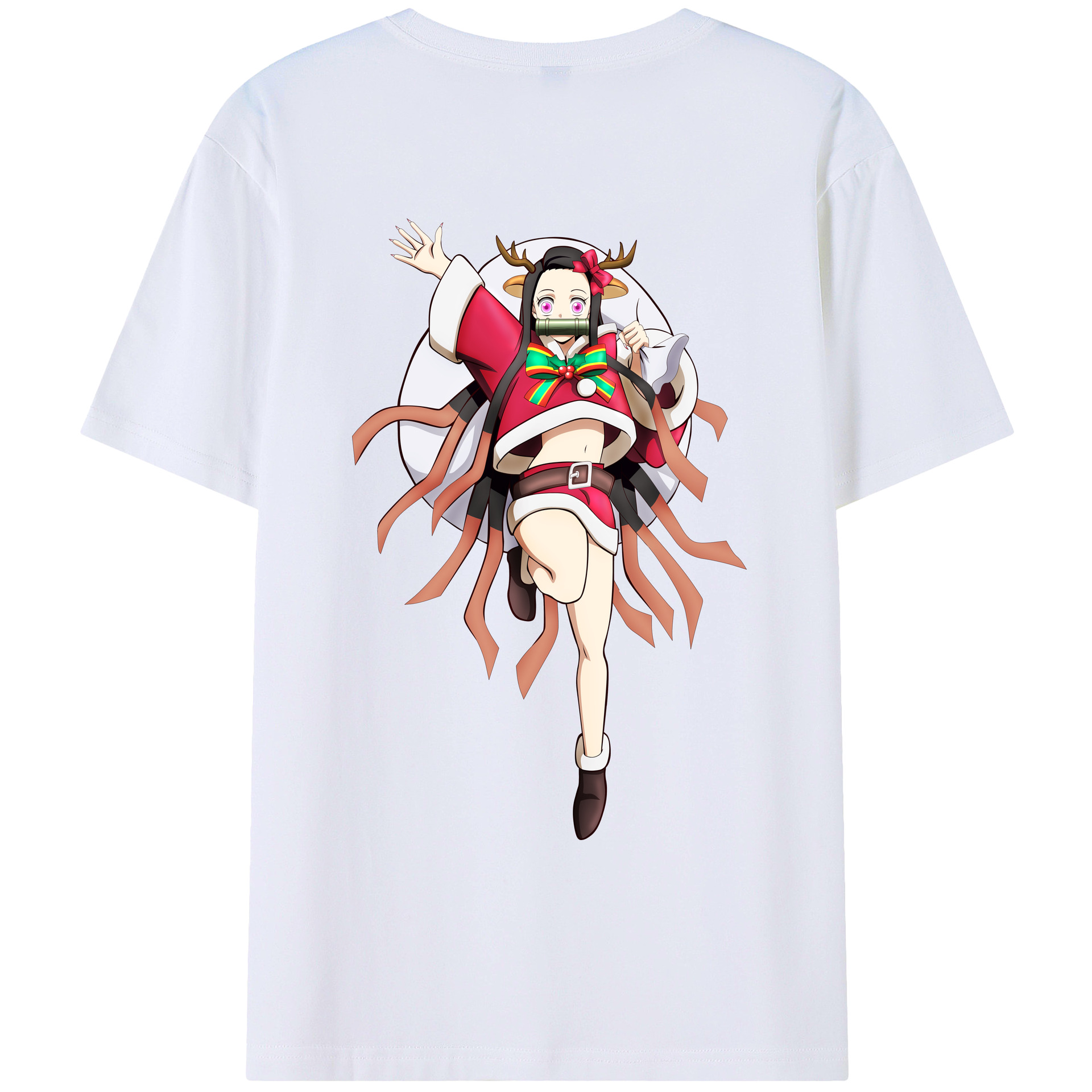 （画像用） 鬼滅の刃（きめつのやいば）竈門 禰󠄀豆子／かまど ねずこ Kamado Nezuko 綿100％ メンズ半袖Tシャツ（バックプリント） 通気性