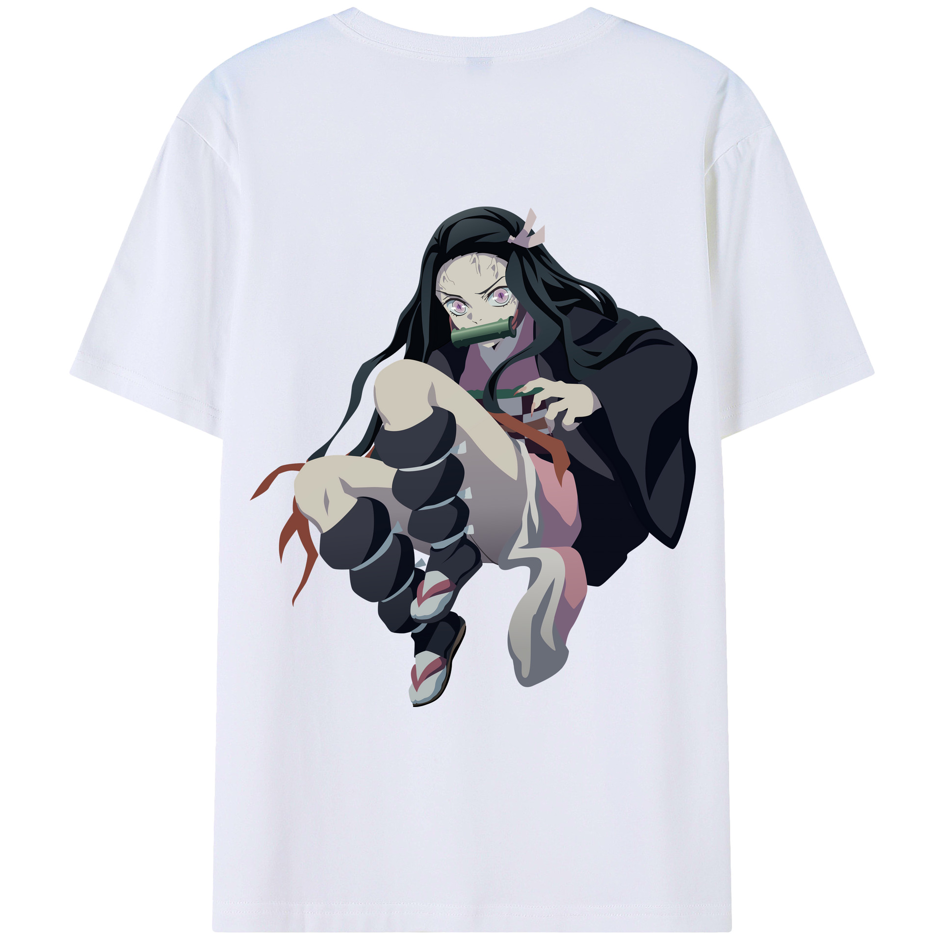 （画像用） 鬼滅の刃（きめつのやいば）竈門 禰󠄀豆子／かまど ねずこ Kamado Nezuko 綿100％ メンズ半袖Tシャツ（バックプリント） 通気性