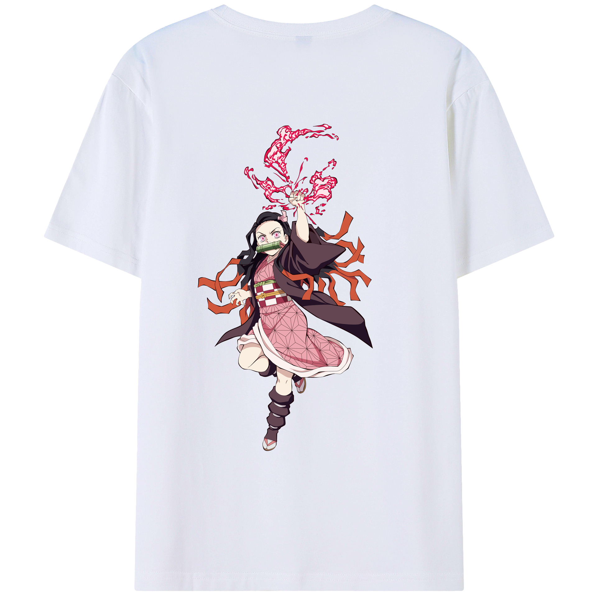 （画像用） 鬼滅の刃（きめつのやいば）竈門 禰󠄀豆子／かまど ねずこ Kamado Nezuko 綿100％ メンズ半袖Tシャツ（バックプリント） 通気性