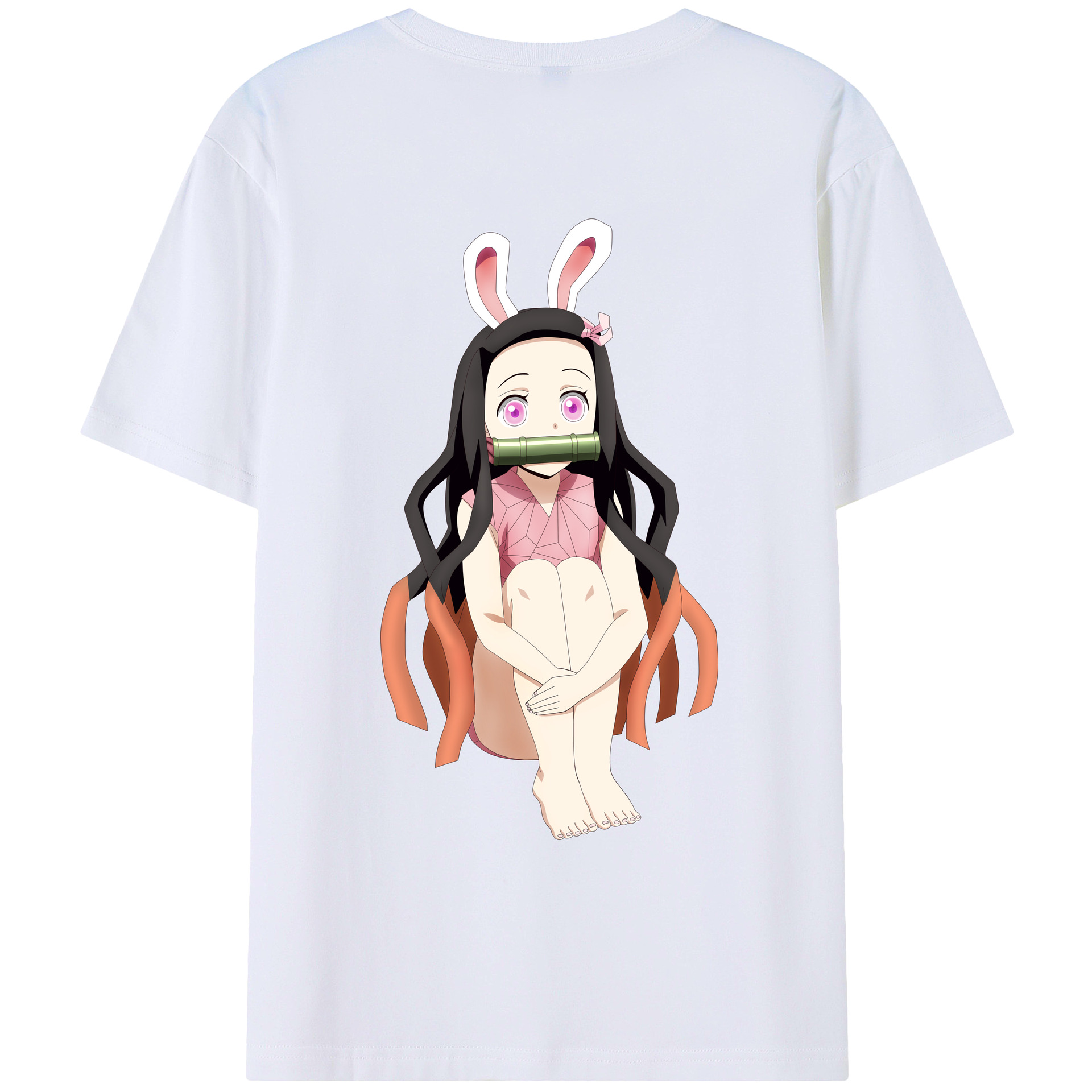 （画像用） 鬼滅の刃（きめつのやいば）竈門 禰󠄀豆子／かまど ねずこ Kamado Nezuko 綿100％ メンズ半袖Tシャツ（バックプリント） 通気性