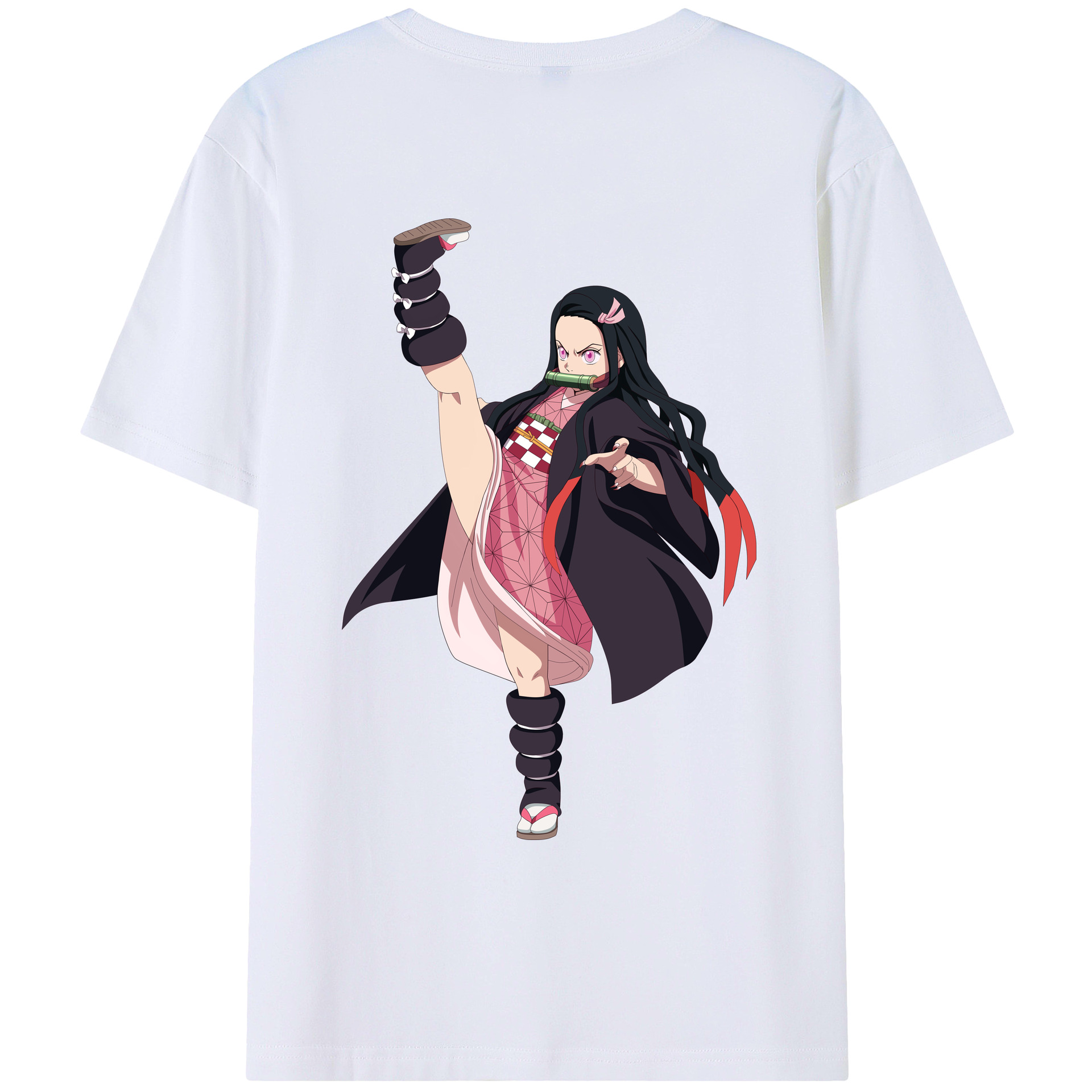 （画像用） 鬼滅の刃（きめつのやいば）竈門 禰󠄀豆子／かまど ねずこ Kamado Nezuko 綿100％ メンズ半袖Tシャツ（バックプリント） 通気性