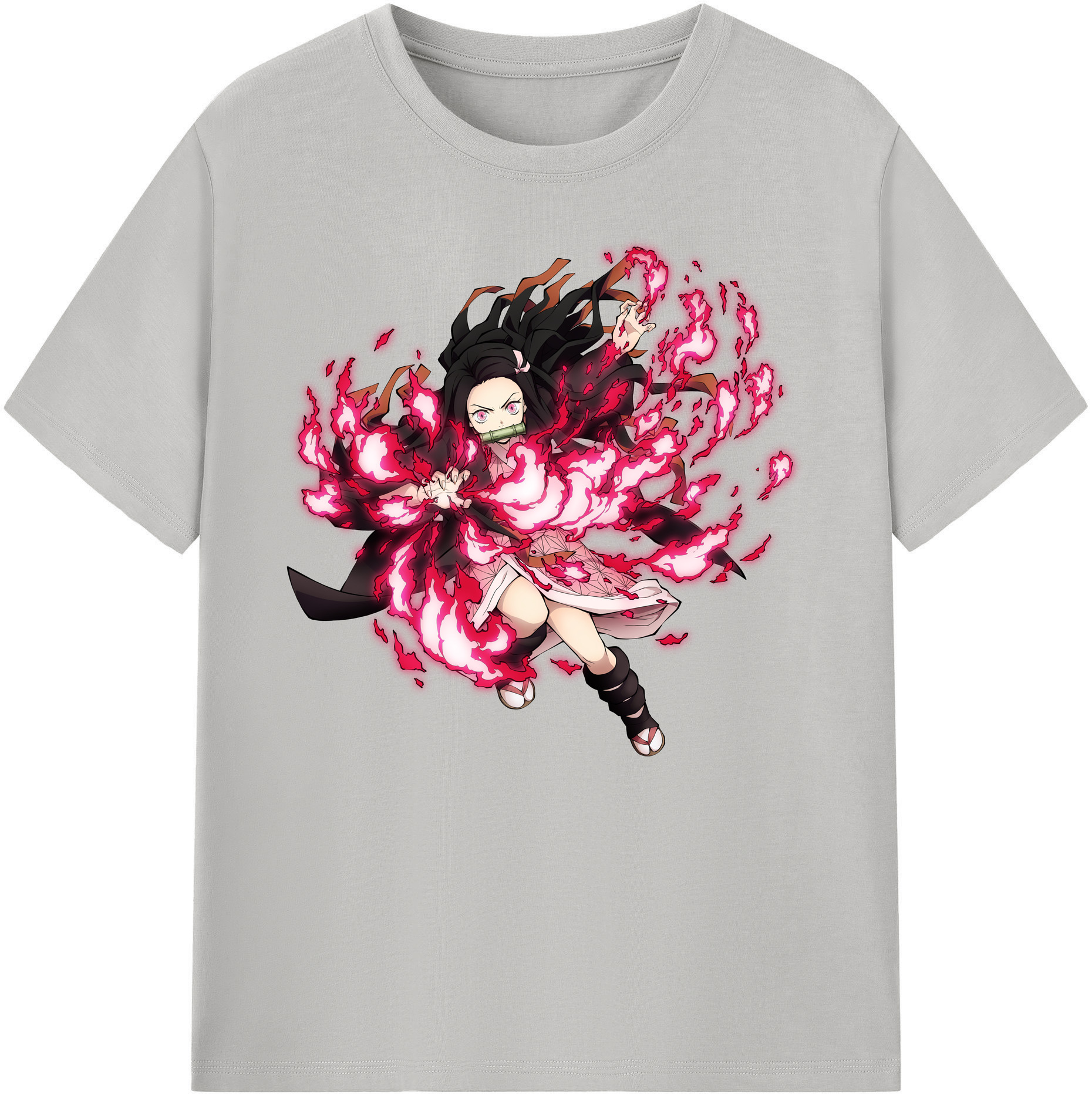 （画像用） 鬼滅の刃（きめつのやいば）竈門 禰󠄀豆子／かまど ねずこ Kamado Nezuko 綿100％ メンズ半袖Tシャツ｜肌触りやわらか＆通気性