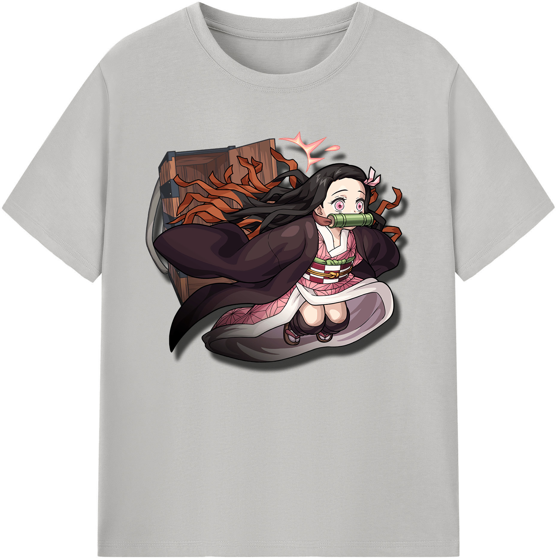 （画像用） 鬼滅の刃（きめつのやいば）竈門 禰󠄀豆子／かまど ねずこ Kamado Nezuko 綿100％ メンズ半袖Tシャツ｜肌触りやわらか＆通気性