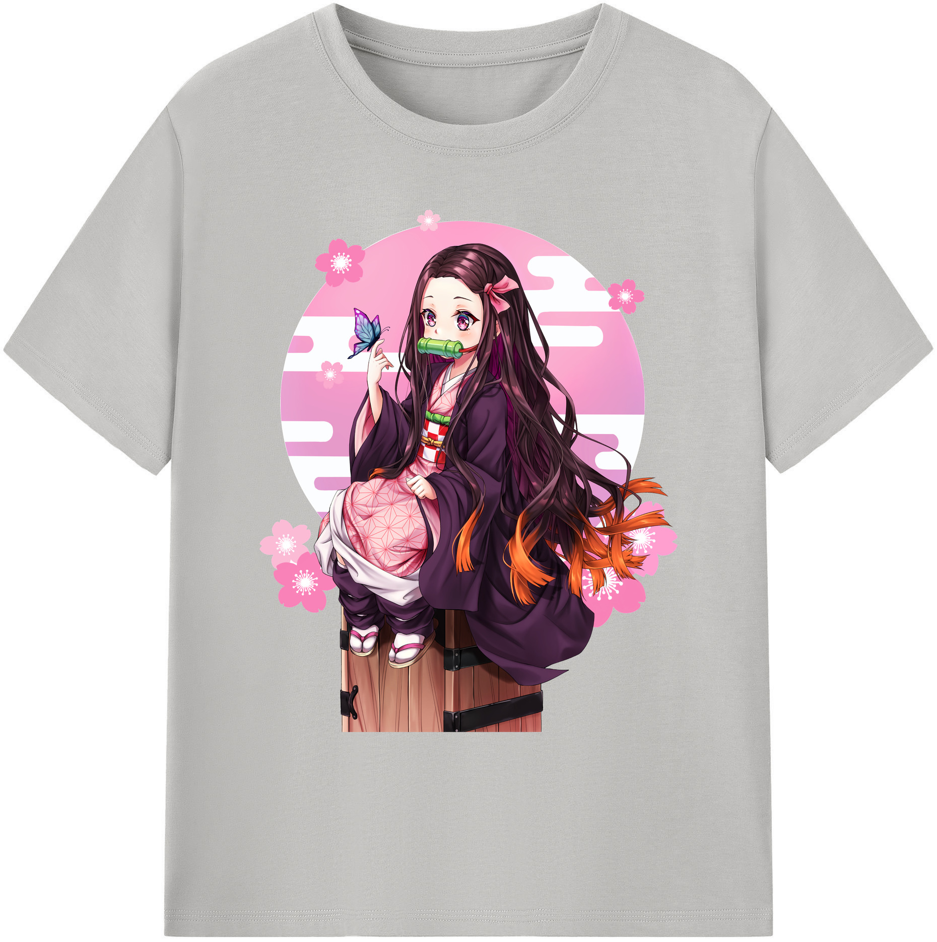 （画像用） 鬼滅の刃（きめつのやいば）竈門 禰󠄀豆子／かまど ねずこ Kamado Nezuko 綿100％ メンズ半袖Tシャツ｜肌触りやわらか＆通気性