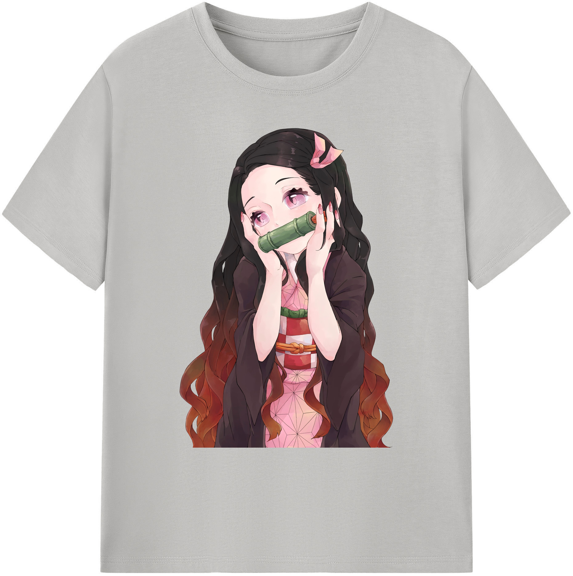 （画像用） 鬼滅の刃（きめつのやいば）竈門 禰󠄀豆子／かまど ねずこ Kamado Nezuko 綿100％ メンズ半袖Tシャツ｜肌触りやわらか＆通気性
