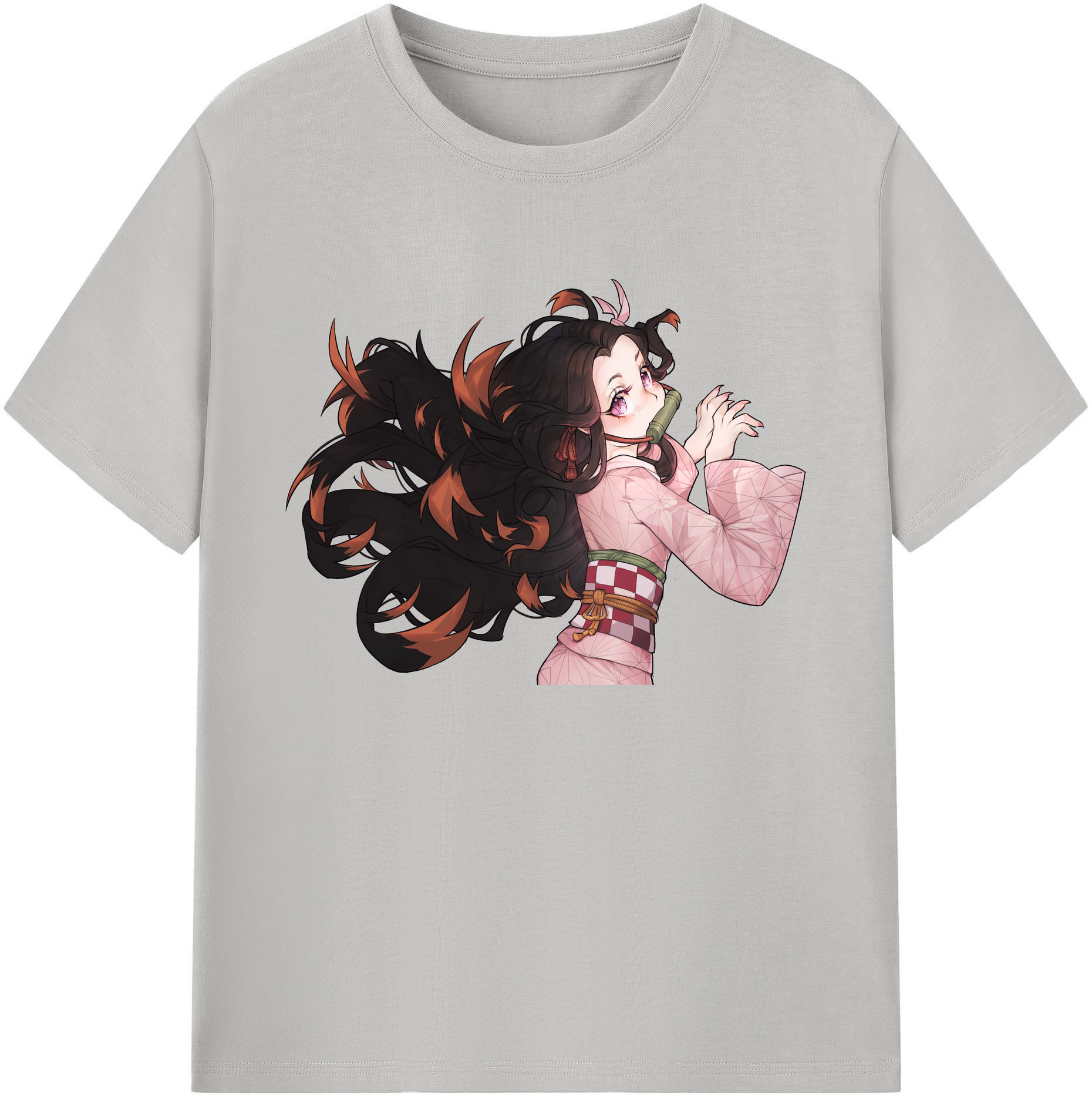 （画像用） 鬼滅の刃（きめつのやいば）竈門 禰󠄀豆子／かまど ねずこ Kamado Nezuko 綿100％ メンズ半袖Tシャツ｜肌触りやわらか＆通気性