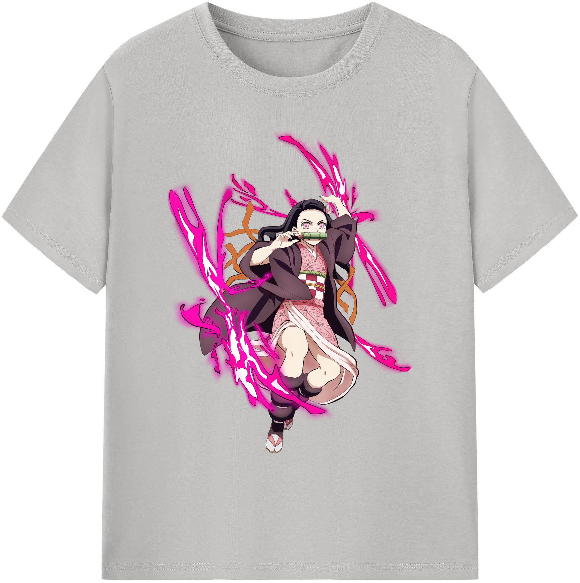 （画像用） 鬼滅の刃（きめつのやいば）竈門 禰󠄀豆子／かまど ねずこ Kamado Nezuko 綿100％ メンズ半袖Tシャツ｜肌触りやわらか＆通気性