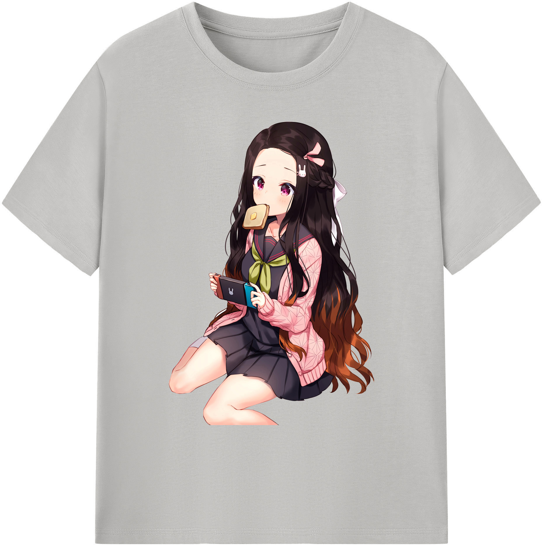 （画像用） 鬼滅の刃（きめつのやいば）竈門 禰󠄀豆子／かまど ねずこ Kamado Nezuko 綿100％ メンズ半袖Tシャツ｜肌触りやわらか＆通気性