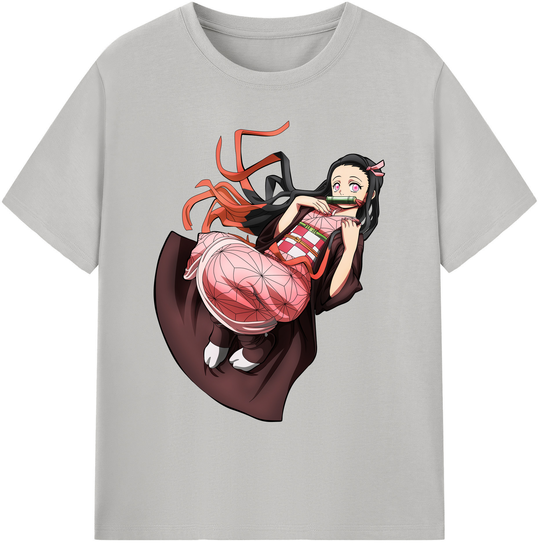 （画像用） 鬼滅の刃（きめつのやいば）竈門 禰󠄀豆子／かまど ねずこ Kamado Nezuko 綿100％ メンズ半袖Tシャツ｜肌触りやわらか＆通気性