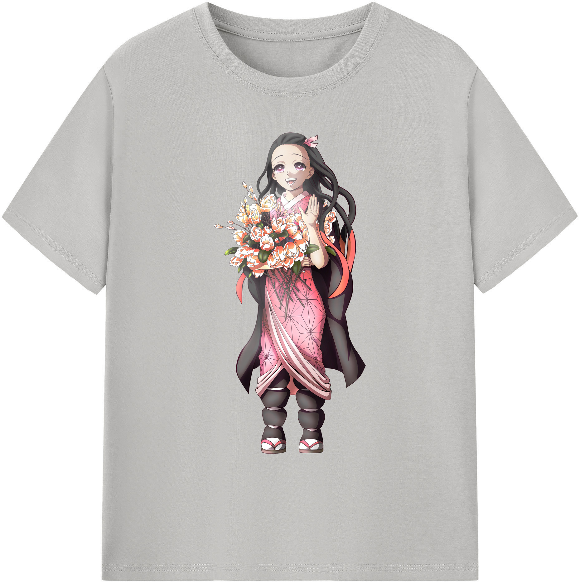 （画像用） 鬼滅の刃（きめつのやいば）竈門 禰󠄀豆子／かまど ねずこ Kamado Nezuko 綿100％ メンズ半袖Tシャツ｜肌触りやわらか＆通気性