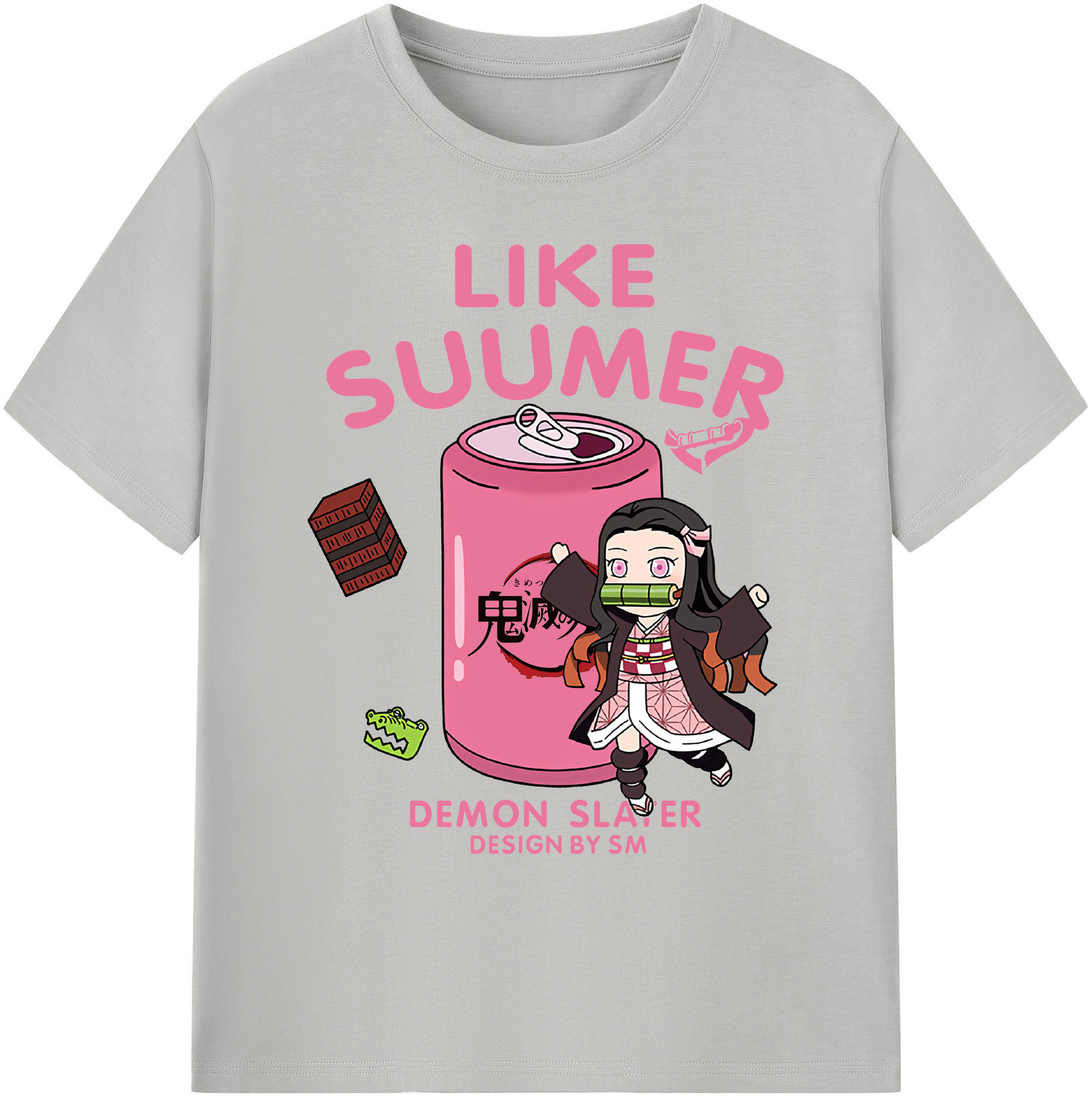 （画像用） 鬼滅の刃（きめつのやいば）竈門 禰󠄀豆子／かまど ねずこ Kamado Nezuko 綿100％ メンズ半袖Tシャツ｜肌触りやわらか＆通気性