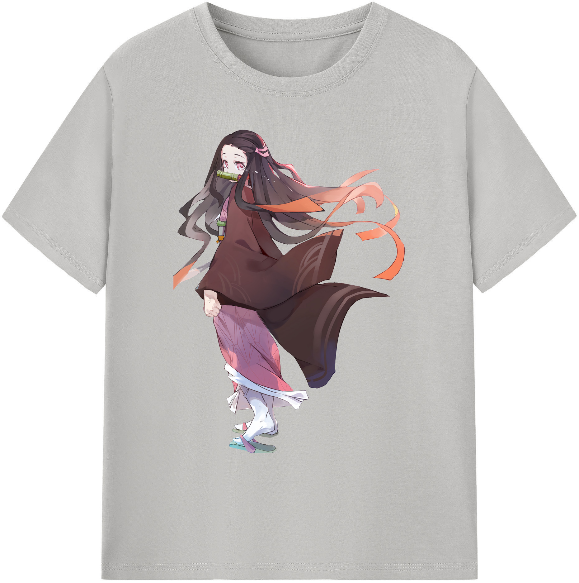 （画像用） 鬼滅の刃（きめつのやいば）竈門 禰󠄀豆子／かまど ねずこ Kamado Nezuko 綿100％ メンズ半袖Tシャツ｜肌触りやわらか＆通気性