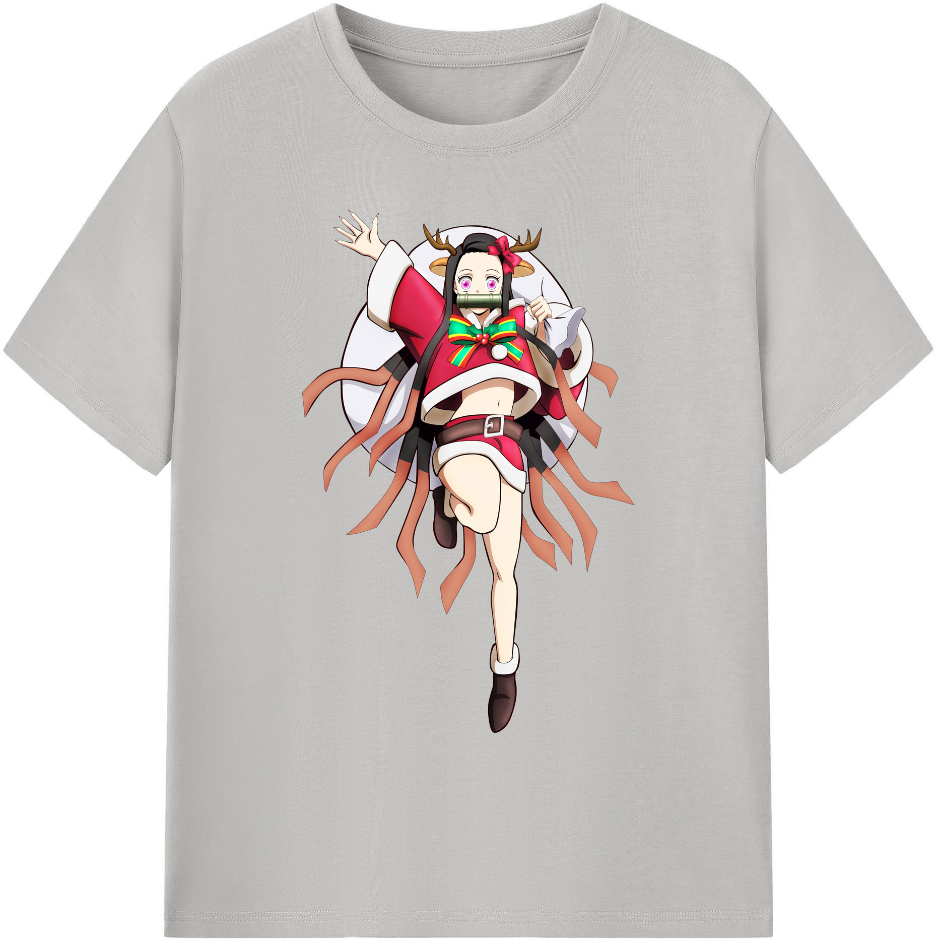 （画像用） 鬼滅の刃（きめつのやいば）竈門 禰󠄀豆子／かまど ねずこ Kamado Nezuko 綿100％ メンズ半袖Tシャツ｜肌触りやわらか＆通気性