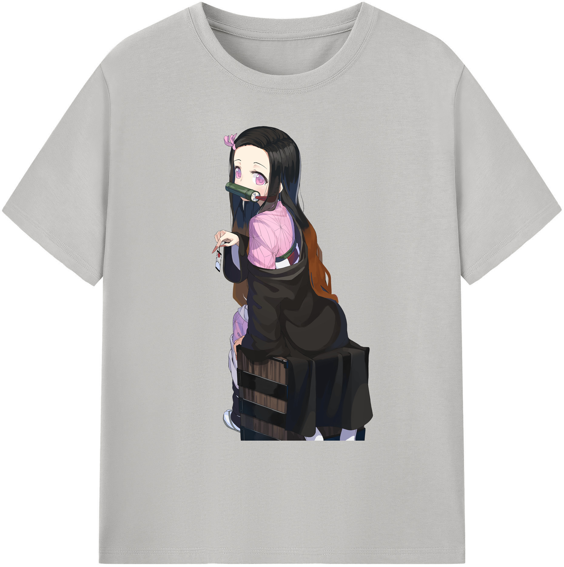 （画像用） 鬼滅の刃（きめつのやいば）竈門 禰󠄀豆子／かまど ねずこ Kamado Nezuko 綿100％ メンズ半袖Tシャツ｜肌触りやわらか＆通気性