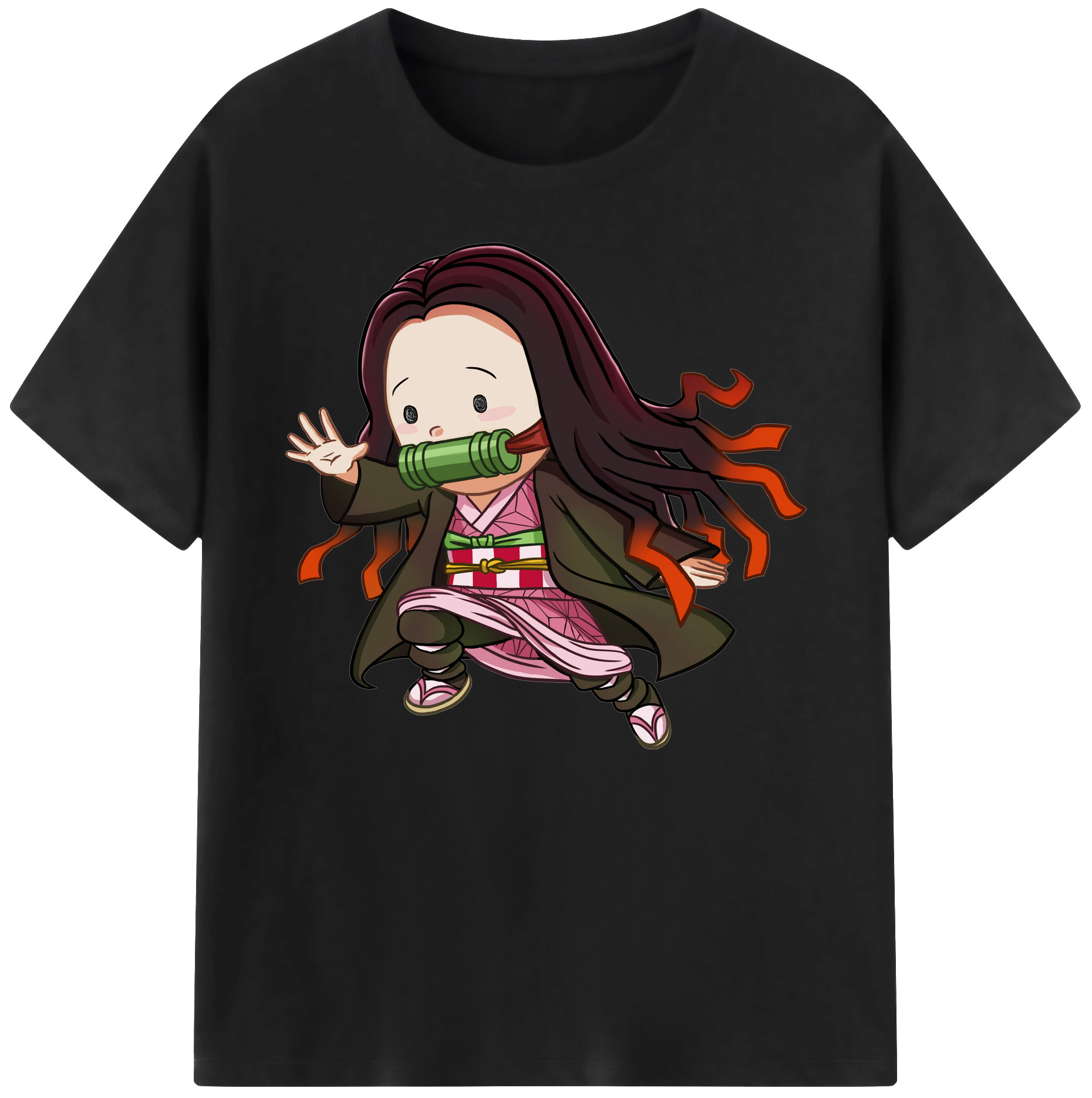 （画像用） 鬼滅の刃（きめつのやいば）竈門 禰󠄀豆子／かまど ねずこ Kamado Nezuko 綿100％ メンズ半袖Tシャツ｜肌触りやわらか＆通気性