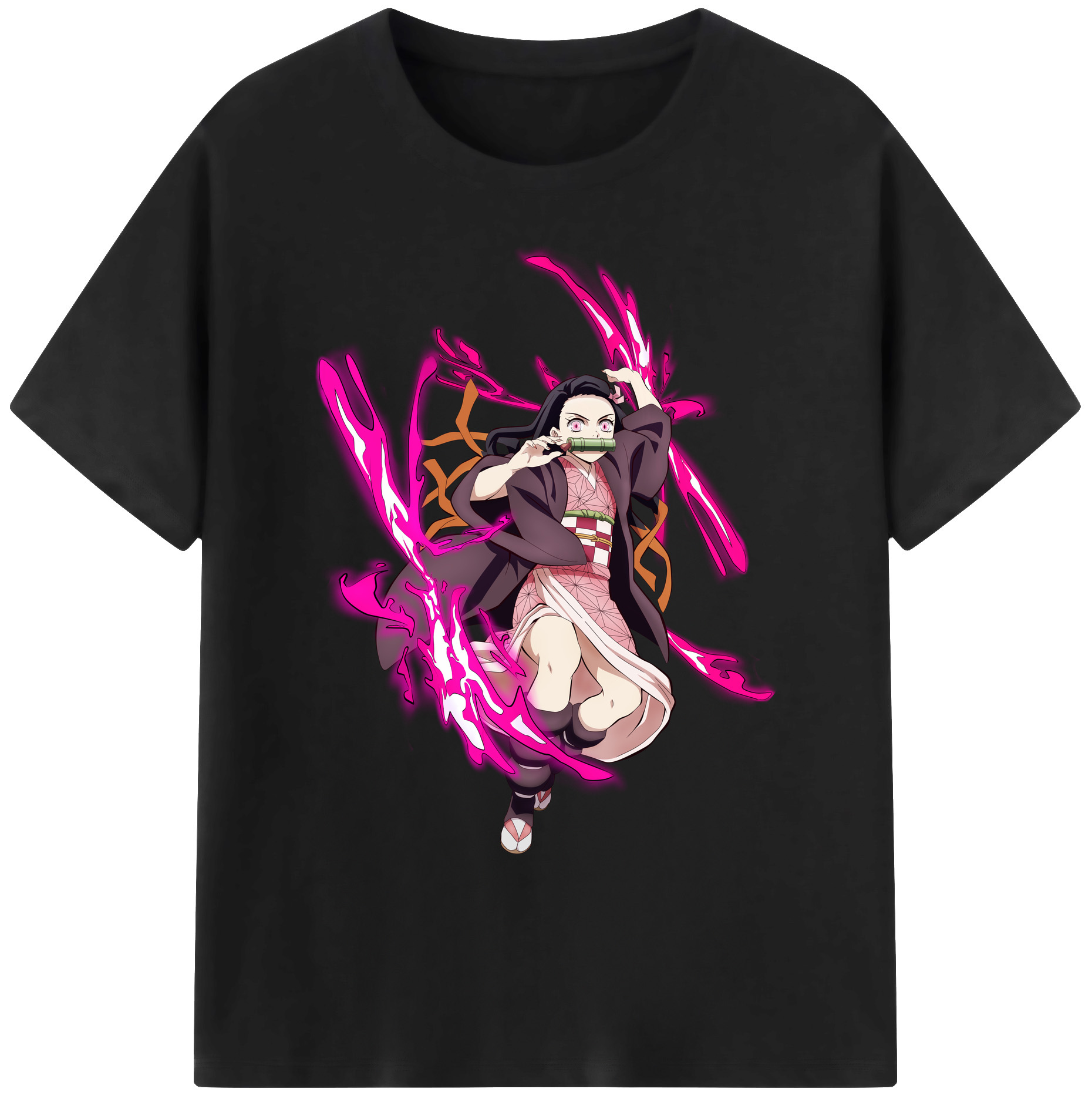 （画像用） 鬼滅の刃（きめつのやいば）竈門 禰󠄀豆子／かまど ねずこ Kamado Nezuko 綿100％ メンズ半袖Tシャツ｜肌触りやわらか＆通気性