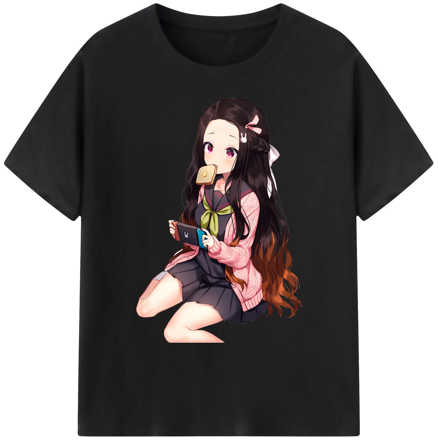 （画像用） 鬼滅の刃（きめつのやいば）竈門 禰󠄀豆子／かまど ねずこ Kamado Nezuko 綿100％ メンズ半袖Tシャツ｜肌触りやわらか＆通気性