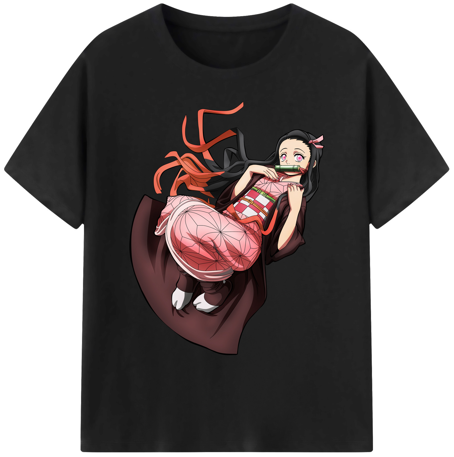 （画像用） 鬼滅の刃（きめつのやいば）竈門 禰󠄀豆子／かまど ねずこ Kamado Nezuko 綿100％ メンズ半袖Tシャツ｜肌触りやわらか＆通気性