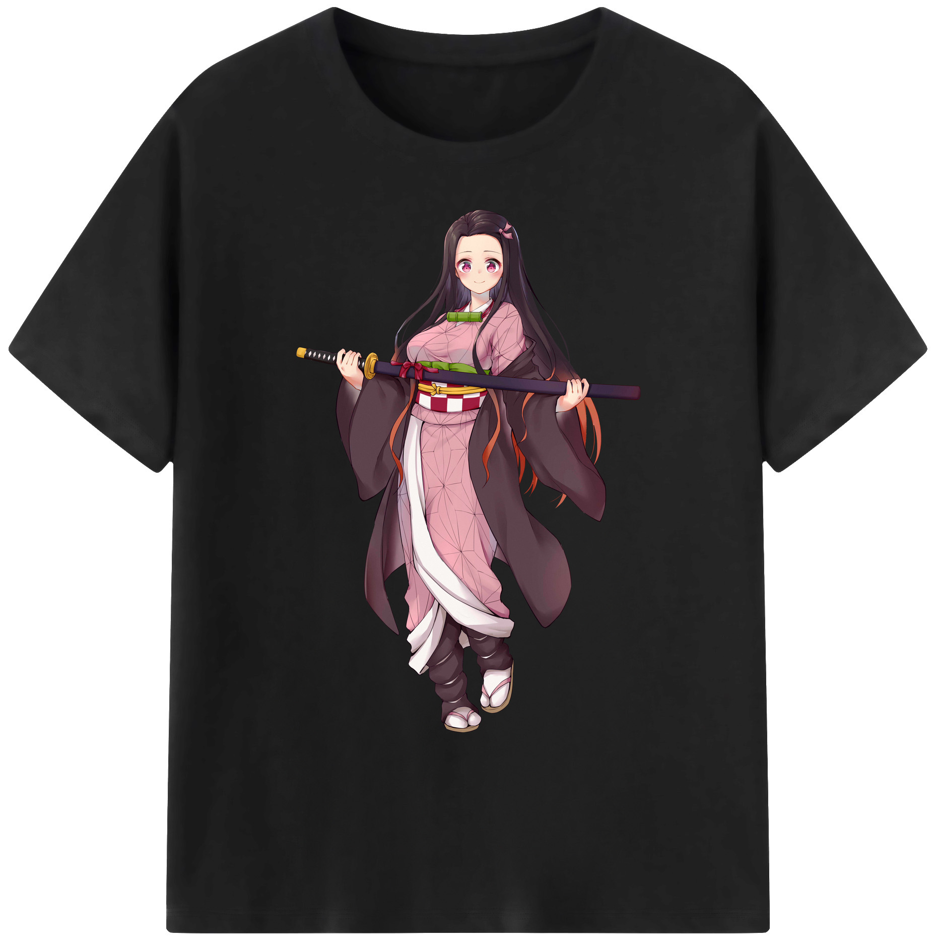 （画像用） 鬼滅の刃（きめつのやいば）竈門 禰󠄀豆子／かまど ねずこ Kamado Nezuko 綿100％ メンズ半袖Tシャツ｜肌触りやわらか＆通気性