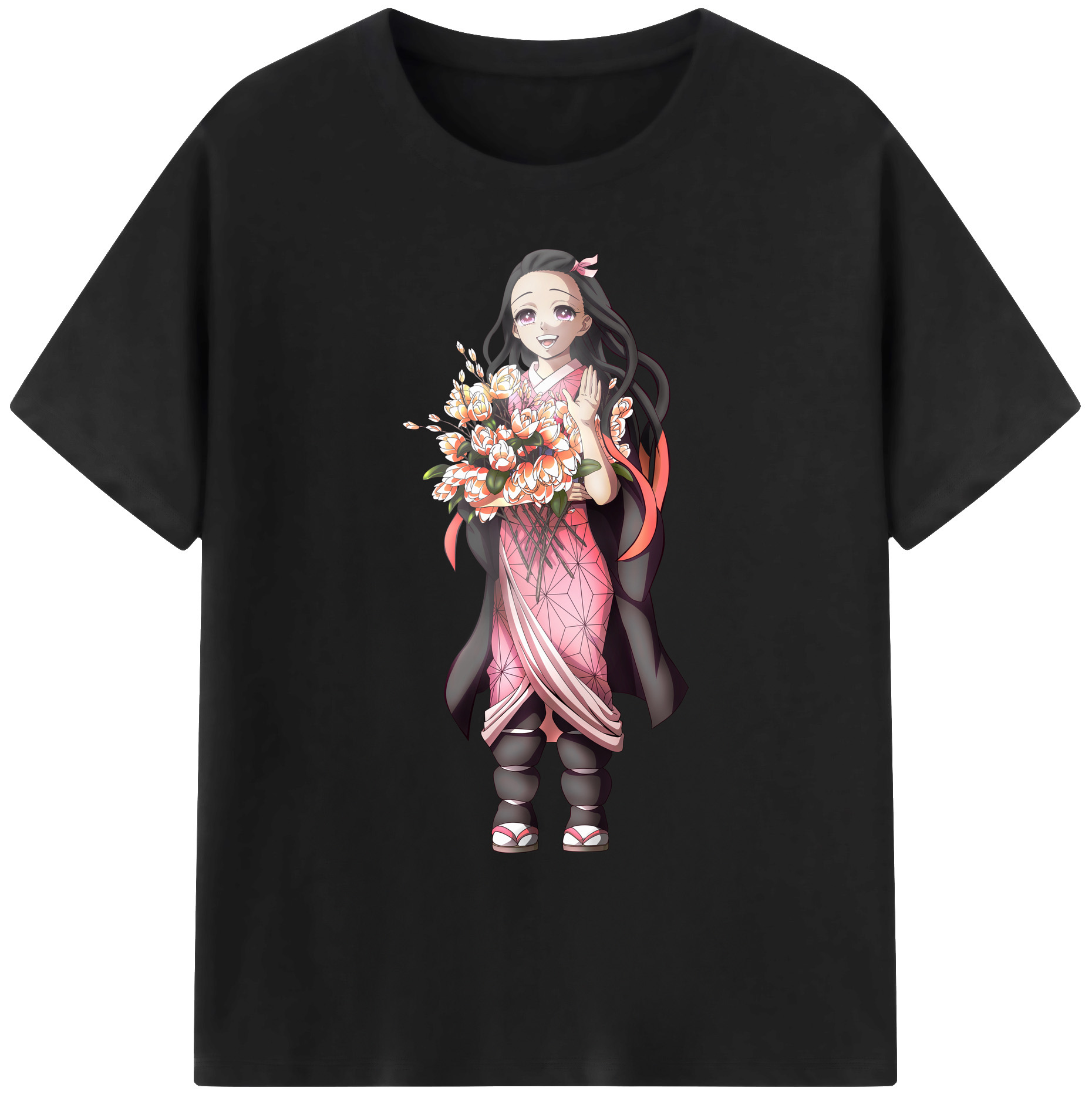 （画像用） 鬼滅の刃（きめつのやいば）竈門 禰󠄀豆子／かまど ねずこ Kamado Nezuko 綿100％ メンズ半袖Tシャツ｜肌触りやわらか＆通気性