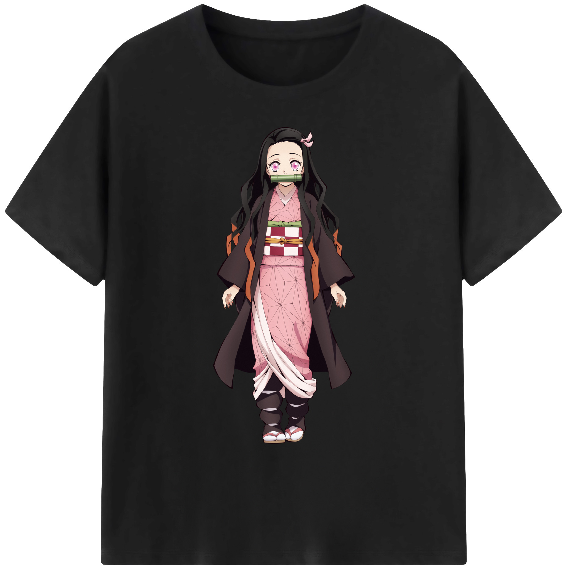（画像用） 鬼滅の刃（きめつのやいば）竈門 禰󠄀豆子／かまど ねずこ Kamado Nezuko 綿100％ メンズ半袖Tシャツ｜肌触りやわらか＆通気性