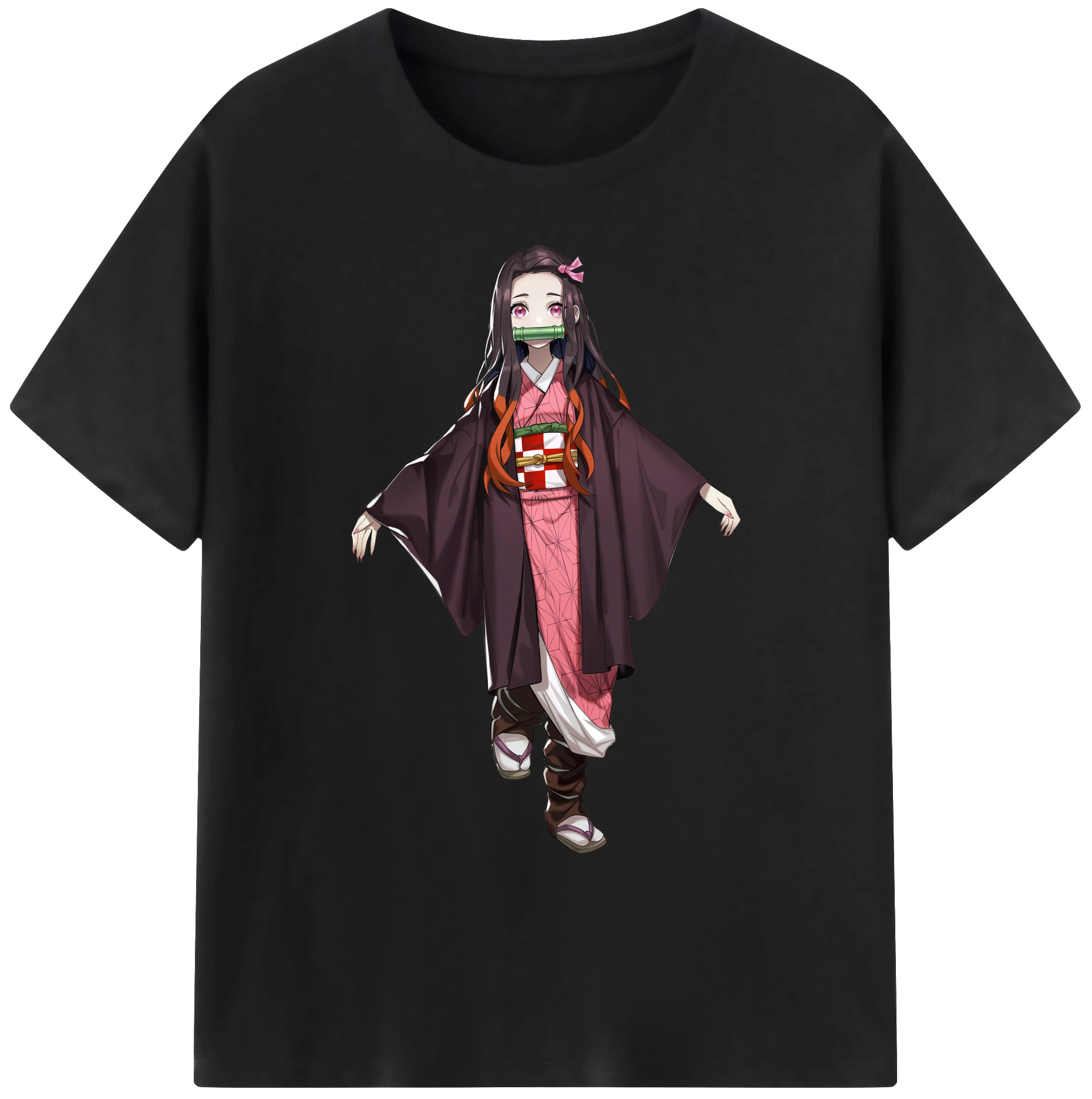 （画像用） 鬼滅の刃（きめつのやいば）竈門 禰󠄀豆子／かまど ねずこ Kamado Nezuko 綿100％ メンズ半袖Tシャツ｜肌触りやわらか＆通気性