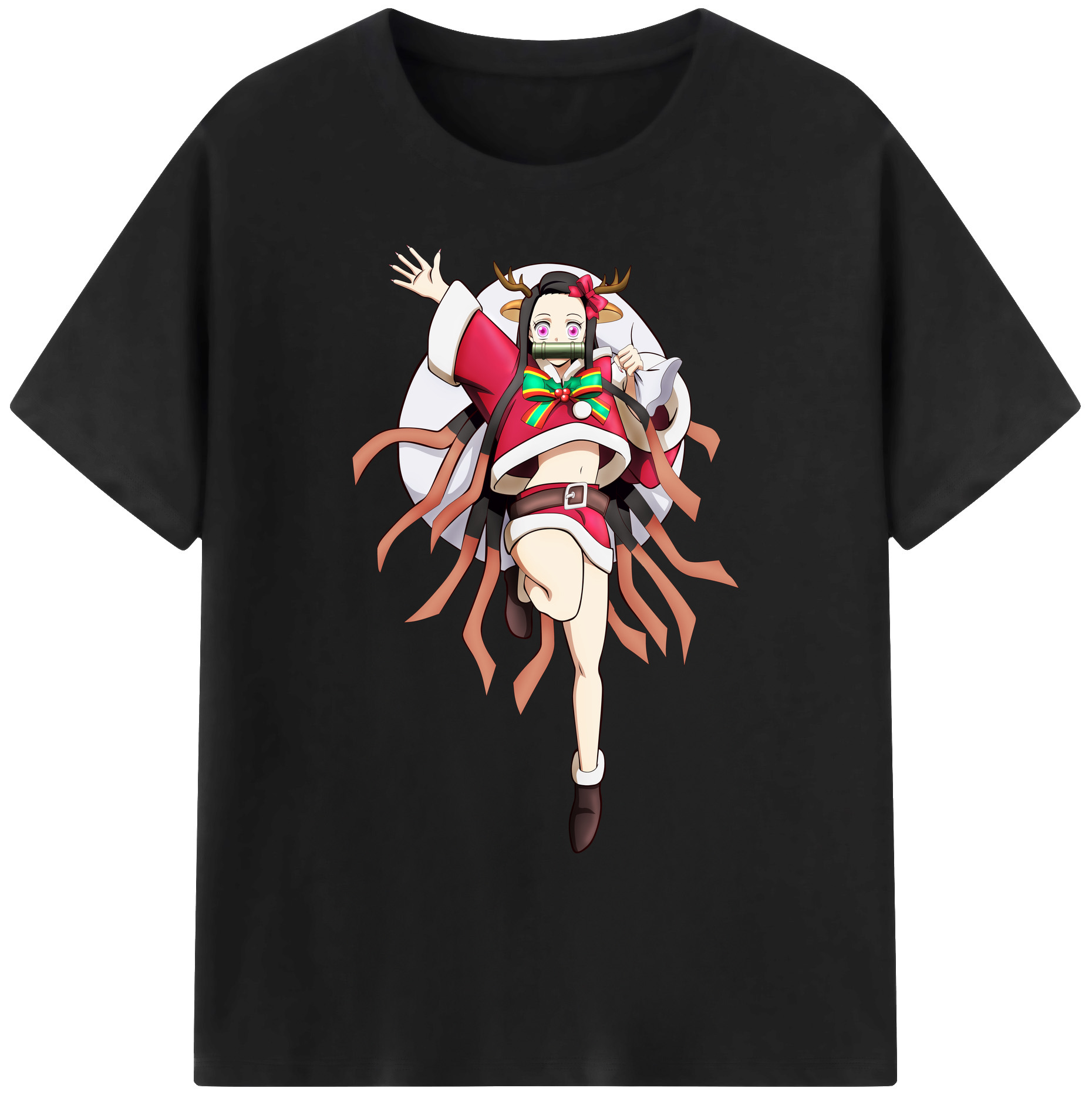 （画像用） 鬼滅の刃（きめつのやいば）竈門 禰󠄀豆子／かまど ねずこ Kamado Nezuko 綿100％ メンズ半袖Tシャツ｜肌触りやわらか＆通気性