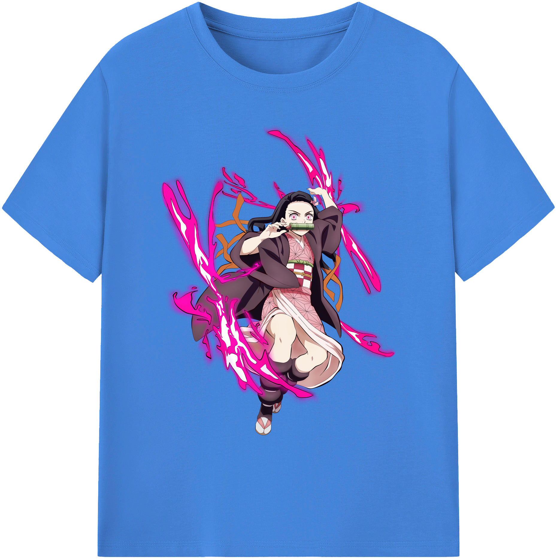 （画像用） 鬼滅の刃（きめつのやいば）竈門 禰󠄀豆子／かまど ねずこ Kamado Nezuko 綿100％ メンズ半袖Tシャツ｜肌触りやわらか＆通気性