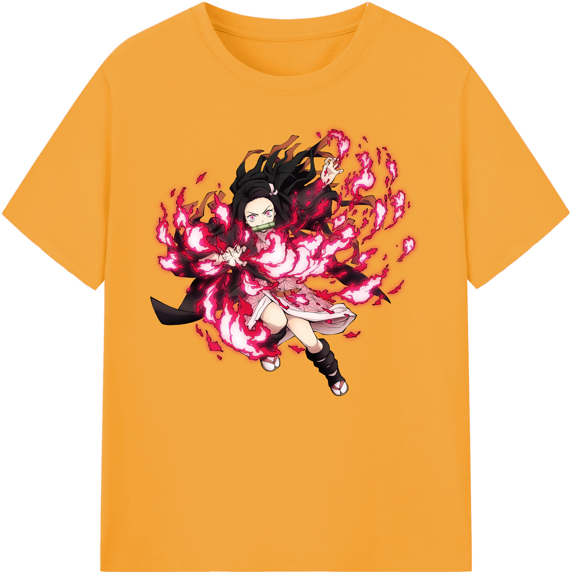 （画像用） 鬼滅の刃（きめつのやいば）竈門 禰󠄀豆子／かまど ねずこ Kamado Nezuko 綿100％ メンズ半袖Tシャツ｜肌触りやわらか＆通気性