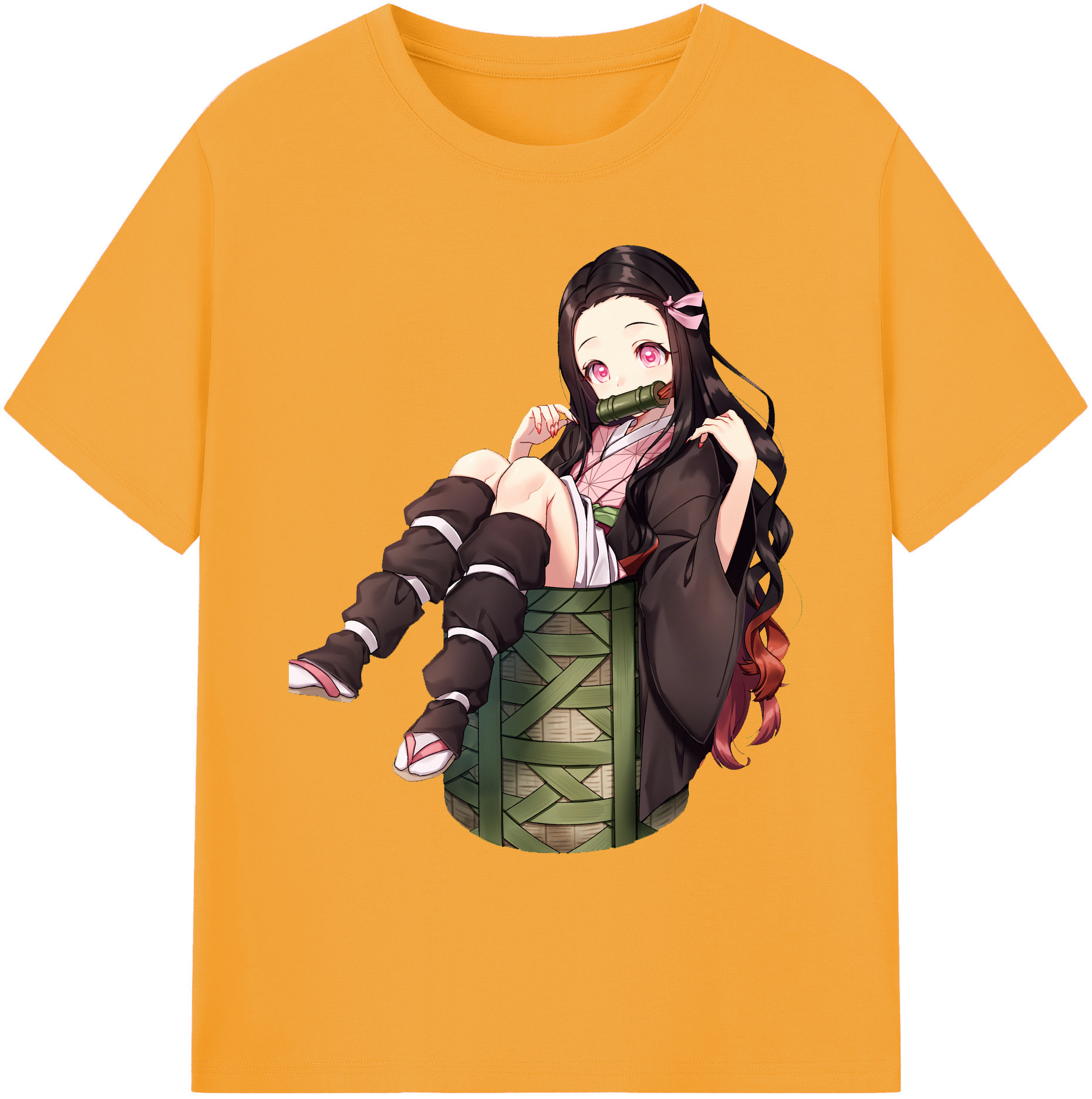 （画像用） 鬼滅の刃（きめつのやいば）竈門 禰󠄀豆子／かまど ねずこ Kamado Nezuko 綿100％ メンズ半袖Tシャツ｜肌触りやわらか＆通気性