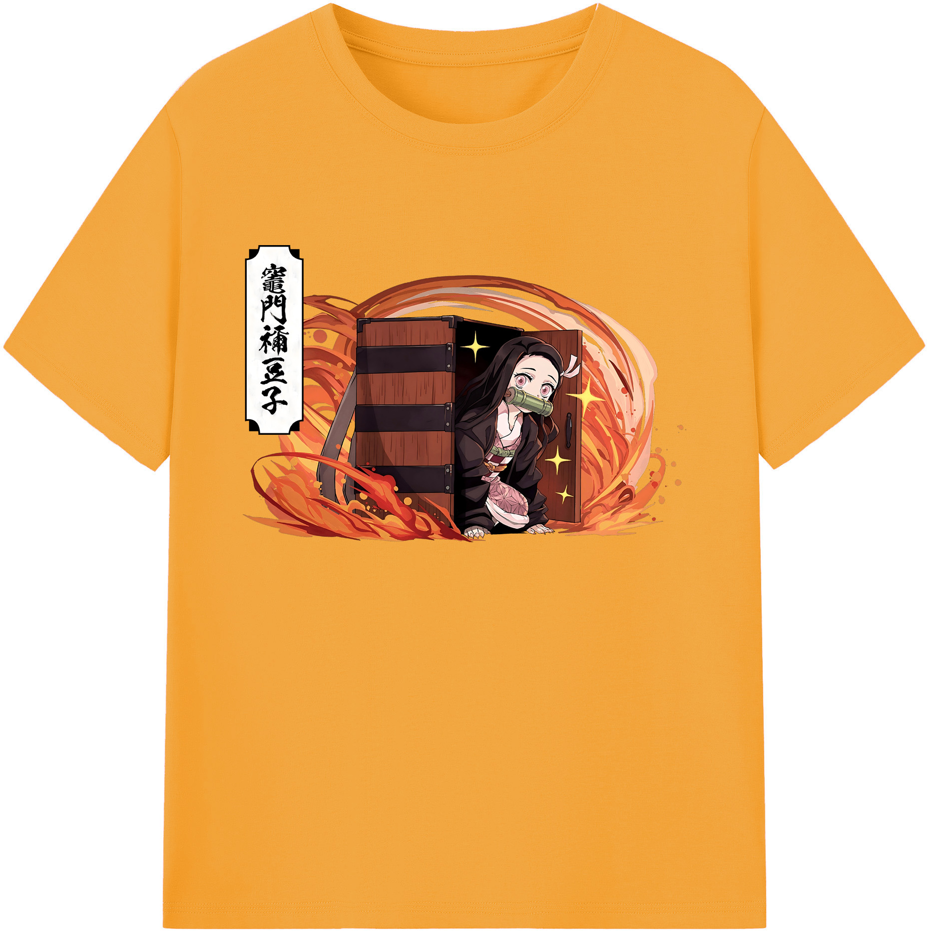 （画像用） 鬼滅の刃（きめつのやいば）竈門 禰󠄀豆子／かまど ねずこ Kamado Nezuko 綿100％ メンズ半袖Tシャツ｜肌触りやわらか＆通気性