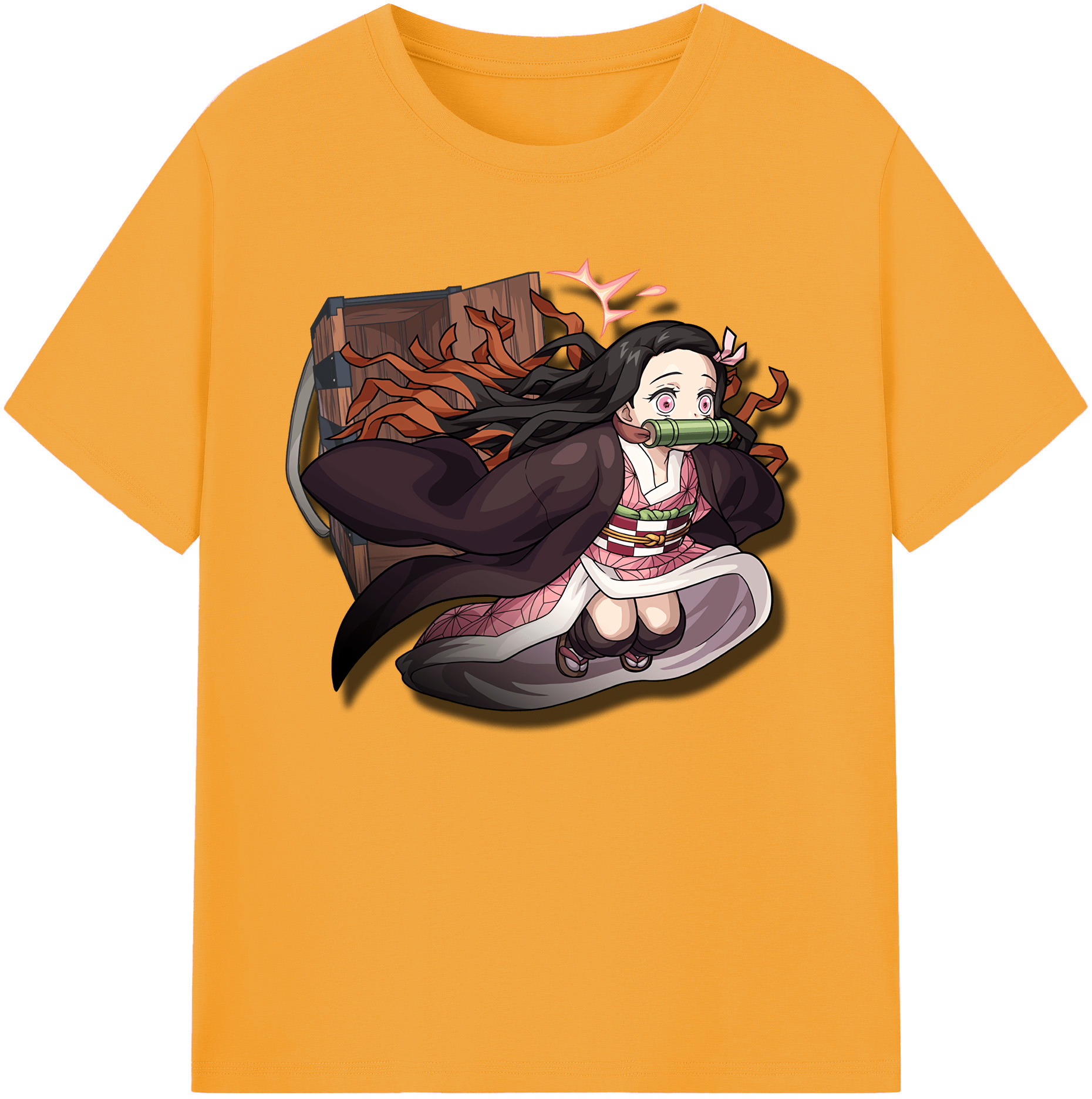 （画像用） 鬼滅の刃（きめつのやいば）竈門 禰󠄀豆子／かまど ねずこ Kamado Nezuko 綿100％ メンズ半袖Tシャツ｜肌触りやわらか＆通気性