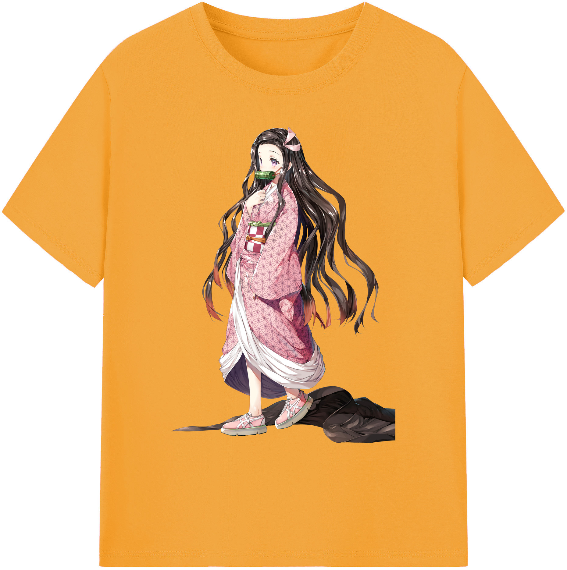 （画像用） 鬼滅の刃（きめつのやいば）竈門 禰󠄀豆子／かまど ねずこ Kamado Nezuko 綿100％ メンズ半袖Tシャツ｜肌触りやわらか＆通気性