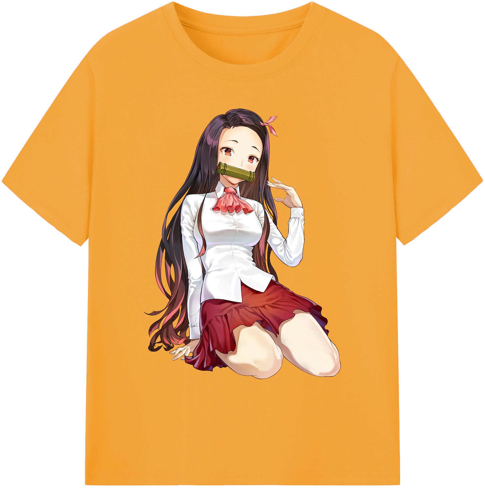 （画像用） 鬼滅の刃（きめつのやいば）竈門 禰󠄀豆子／かまど ねずこ Kamado Nezuko 綿100％ メンズ半袖Tシャツ｜肌触りやわらか＆通気性