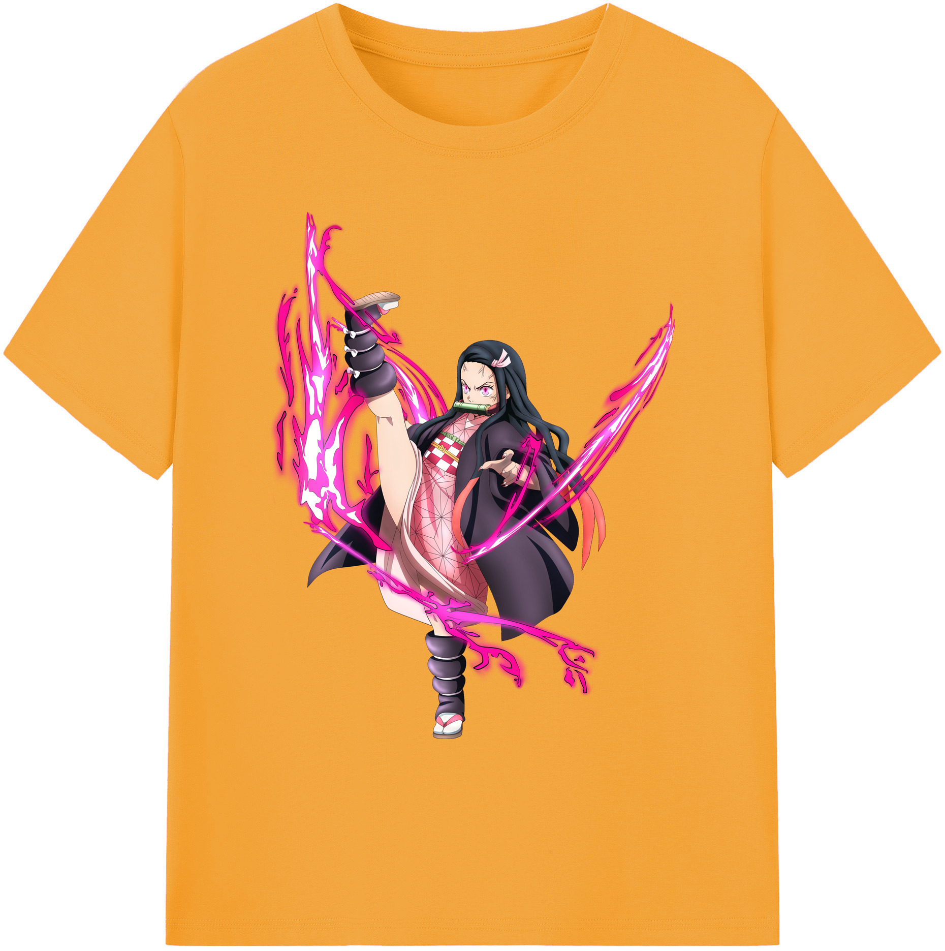 （画像用） 鬼滅の刃（きめつのやいば）竈門 禰󠄀豆子／かまど ねずこ Kamado Nezuko 綿100％ メンズ半袖Tシャツ｜肌触りやわらか＆通気性