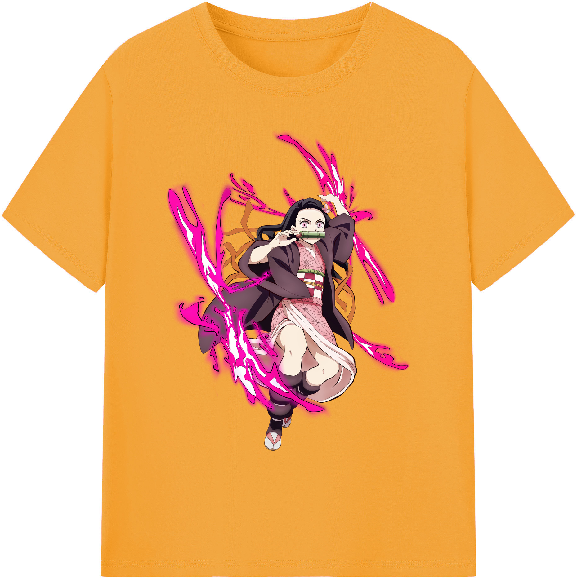 （画像用） 鬼滅の刃（きめつのやいば）竈門 禰󠄀豆子／かまど ねずこ Kamado Nezuko 綿100％ メンズ半袖Tシャツ｜肌触りやわらか＆通気性