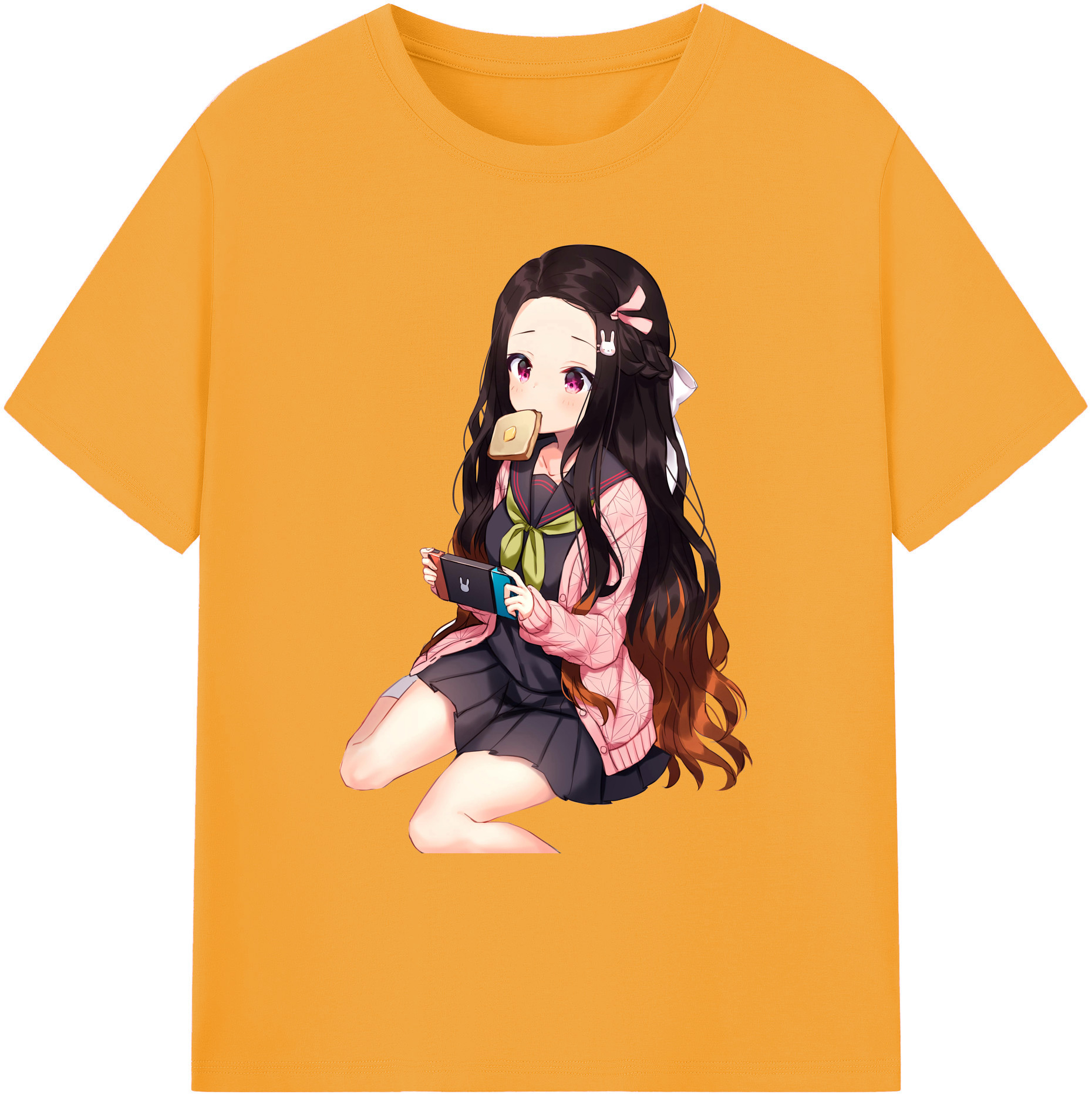 （画像用） 鬼滅の刃（きめつのやいば）竈門 禰󠄀豆子／かまど ねずこ Kamado Nezuko 綿100％ メンズ半袖Tシャツ｜肌触りやわらか＆通気性