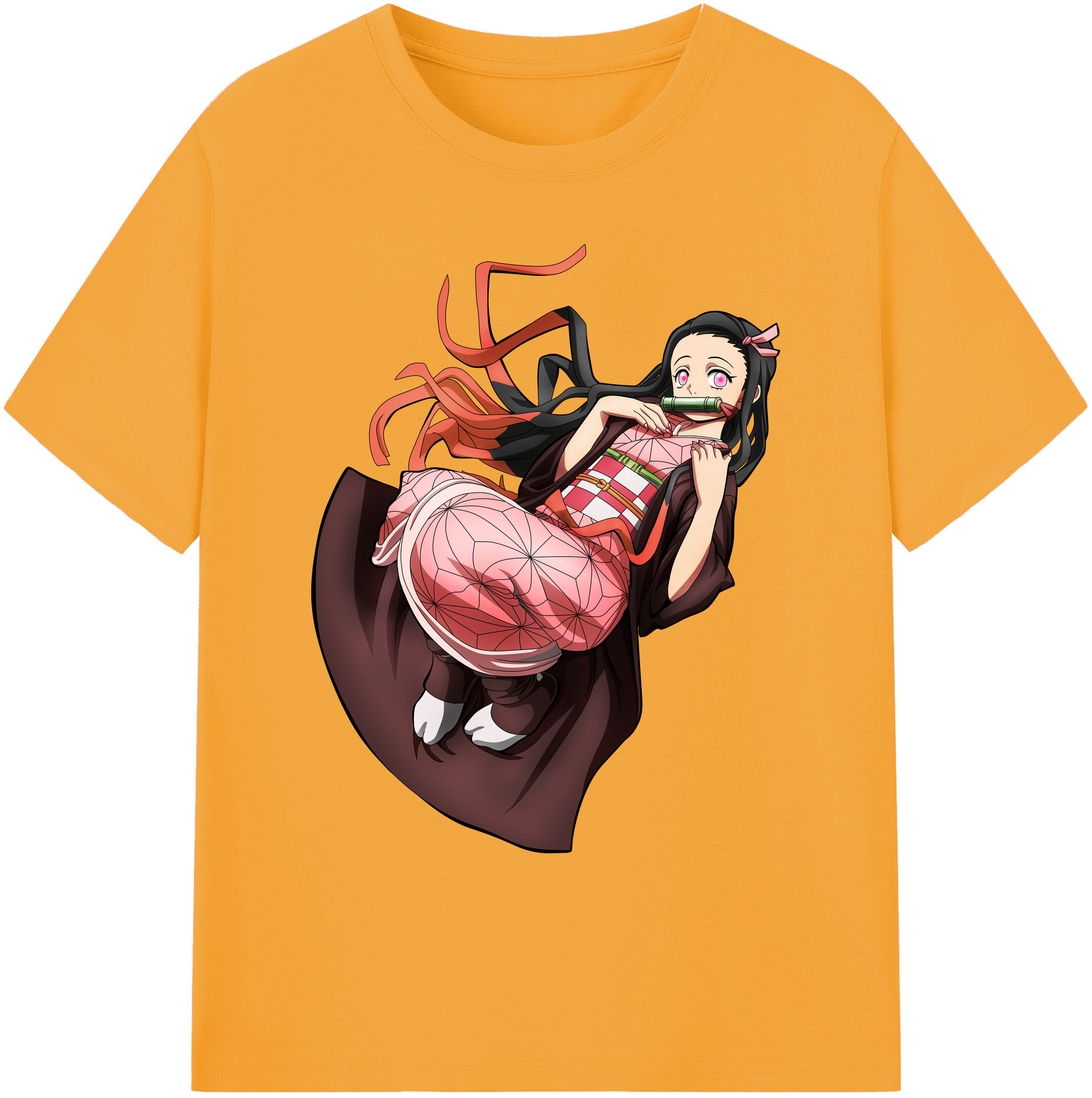 （画像用） 鬼滅の刃（きめつのやいば）竈門 禰󠄀豆子／かまど ねずこ Kamado Nezuko 綿100％ メンズ半袖Tシャツ｜肌触りやわらか＆通気性