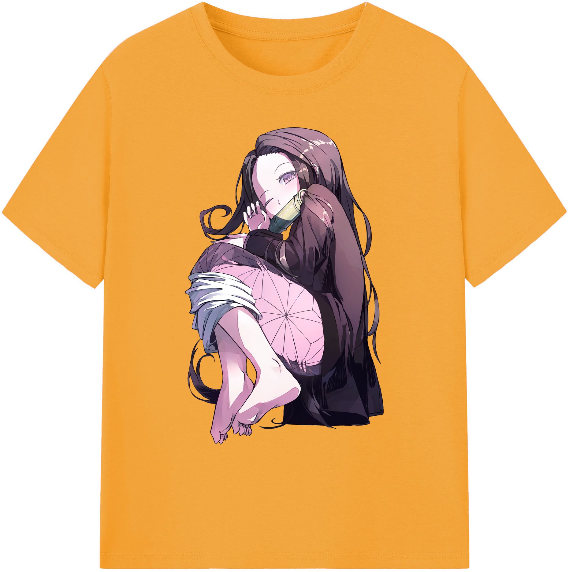 （画像用） 鬼滅の刃（きめつのやいば）竈門 禰󠄀豆子／かまど ねずこ Kamado Nezuko 綿100％ メンズ半袖Tシャツ｜肌触りやわらか＆通気性