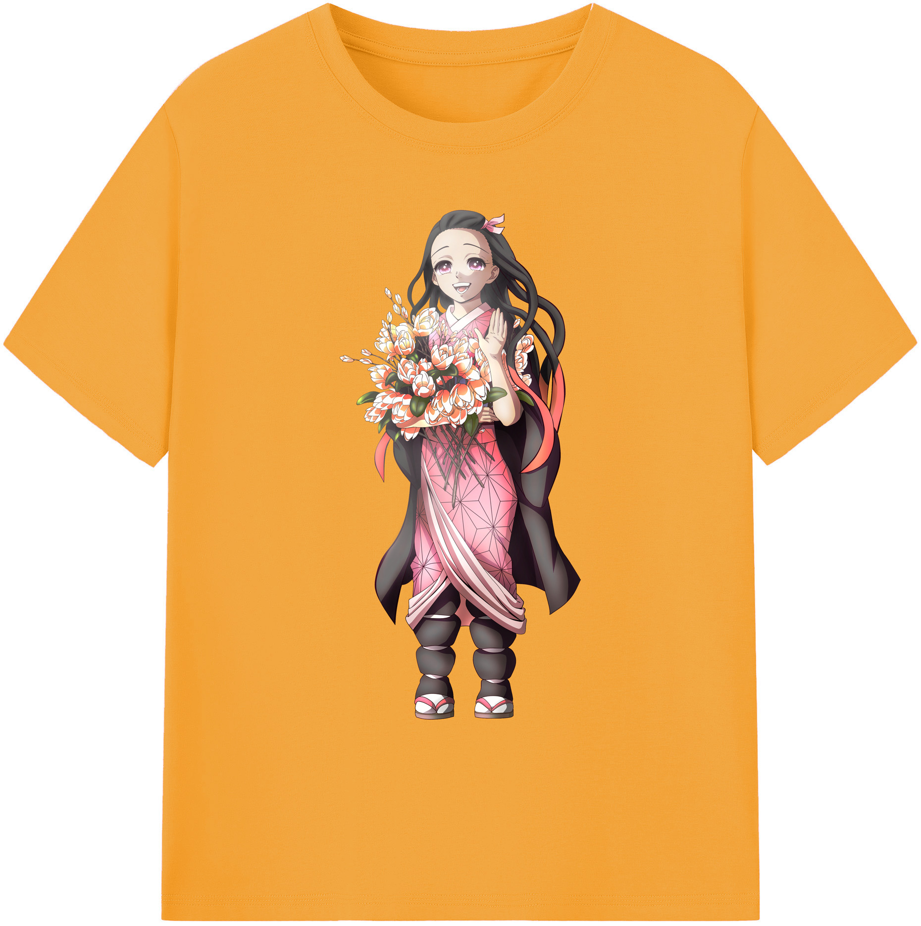 （画像用） 鬼滅の刃（きめつのやいば）竈門 禰󠄀豆子／かまど ねずこ Kamado Nezuko 綿100％ メンズ半袖Tシャツ｜肌触りやわらか＆通気性