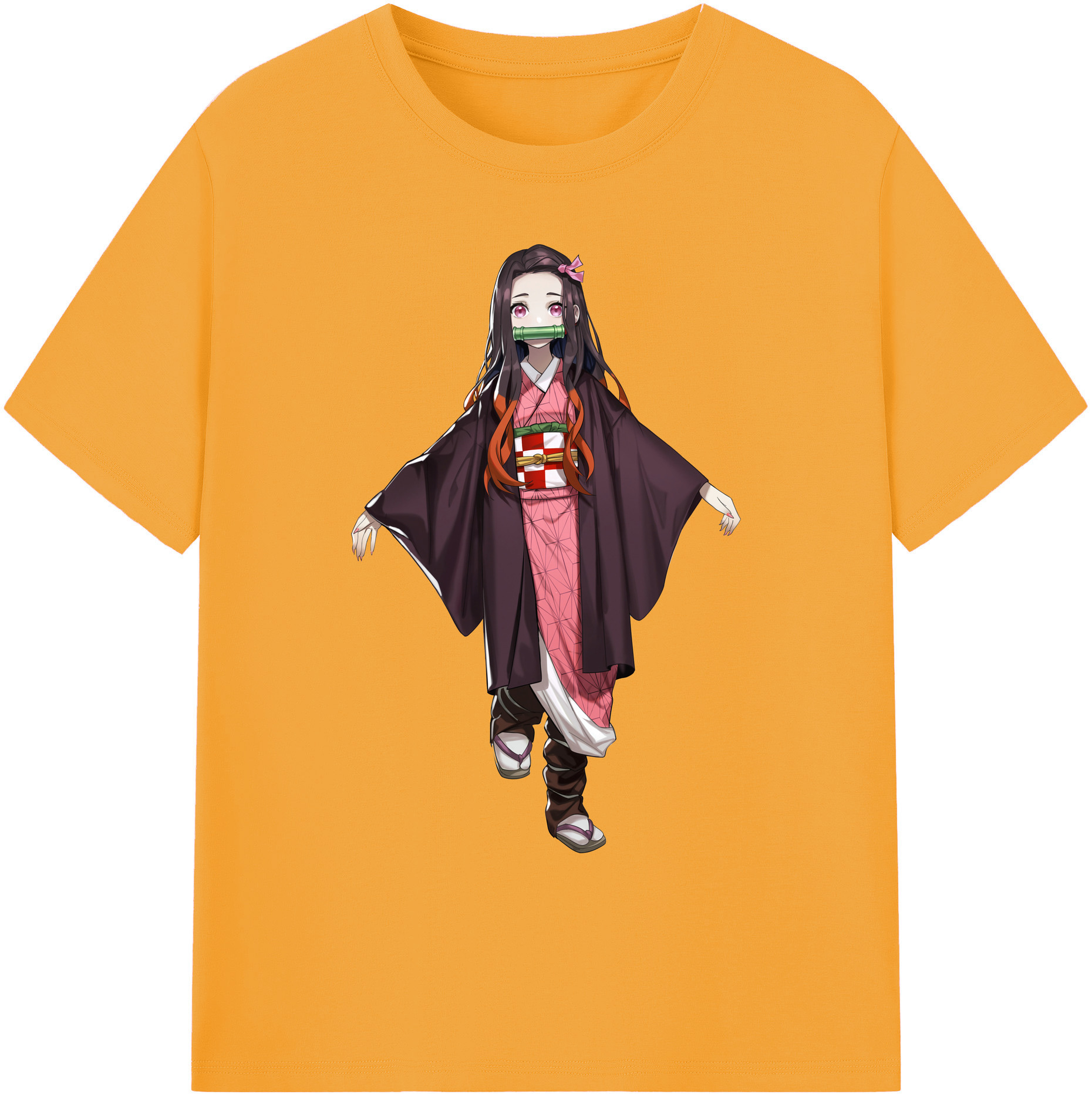 （画像用） 鬼滅の刃（きめつのやいば）竈門 禰󠄀豆子／かまど ねずこ Kamado Nezuko 綿100％ メンズ半袖Tシャツ｜肌触りやわらか＆通気性