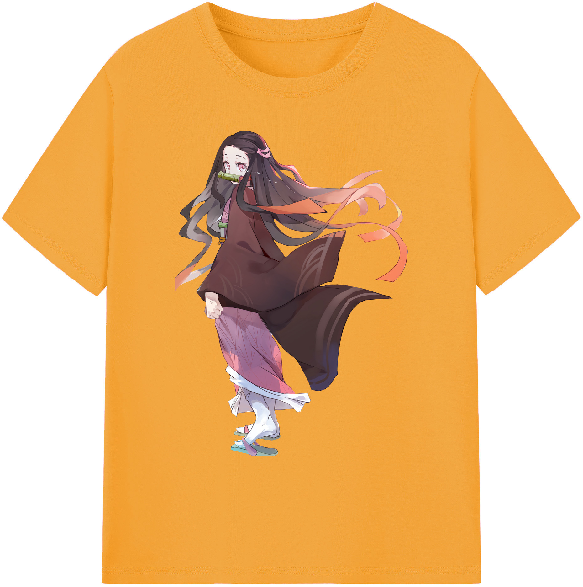 （画像用） 鬼滅の刃（きめつのやいば）竈門 禰󠄀豆子／かまど ねずこ Kamado Nezuko 綿100％ メンズ半袖Tシャツ｜肌触りやわらか＆通気性