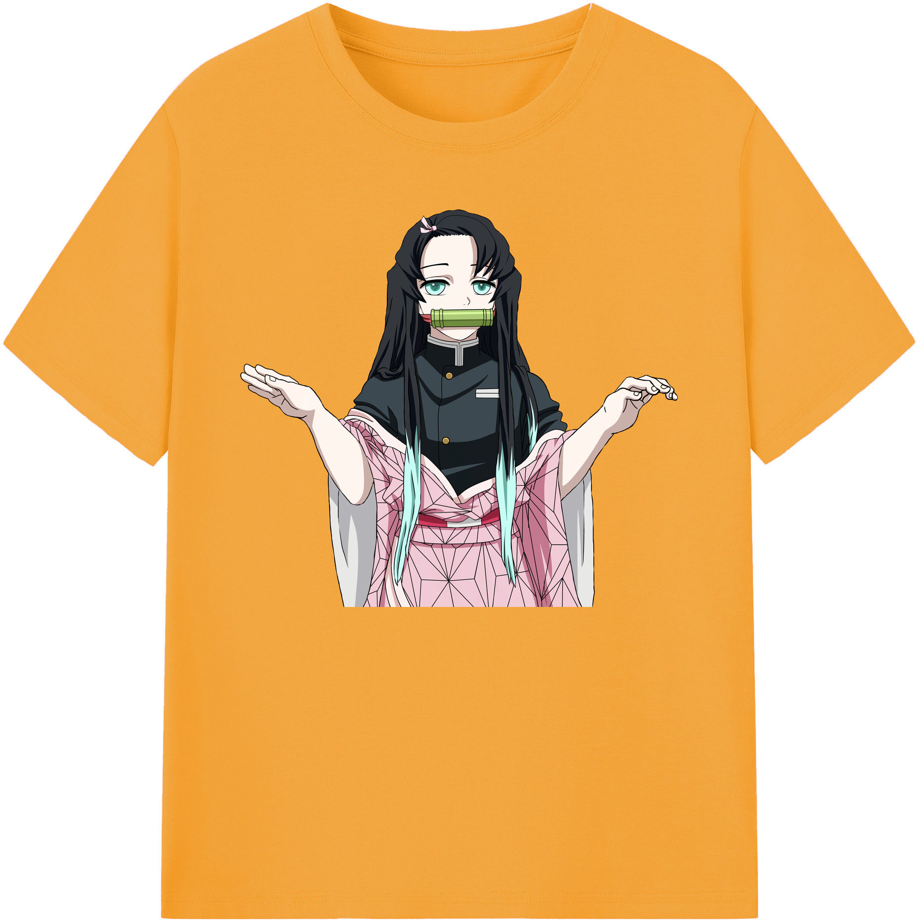 （画像用） 鬼滅の刃（きめつのやいば）竈門 禰󠄀豆子／かまど ねずこ Kamado Nezuko 綿100％ メンズ半袖Tシャツ｜肌触りやわらか＆通気性